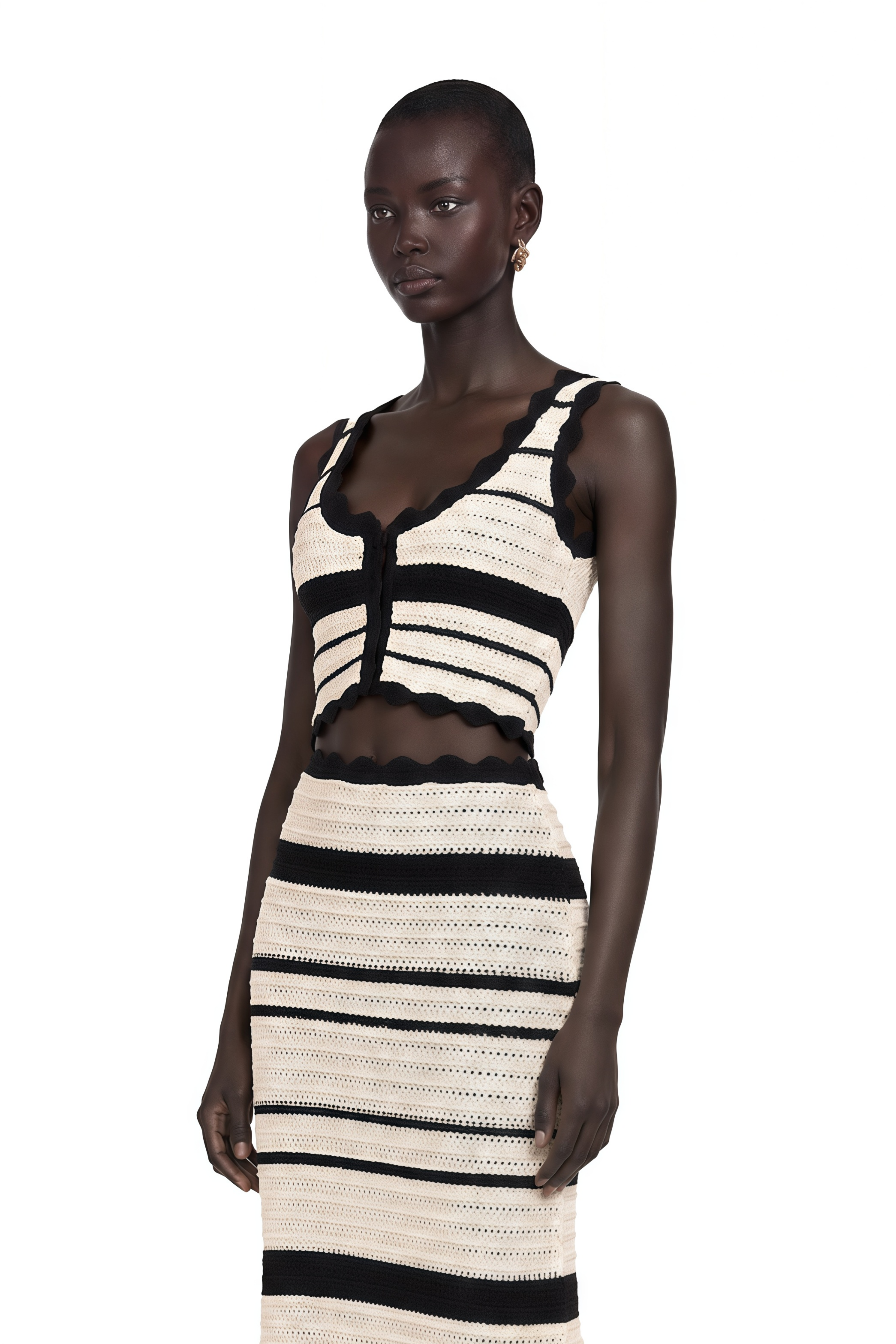 Avril Contrast-Color Striped Vest Top & Skirt Matching Set