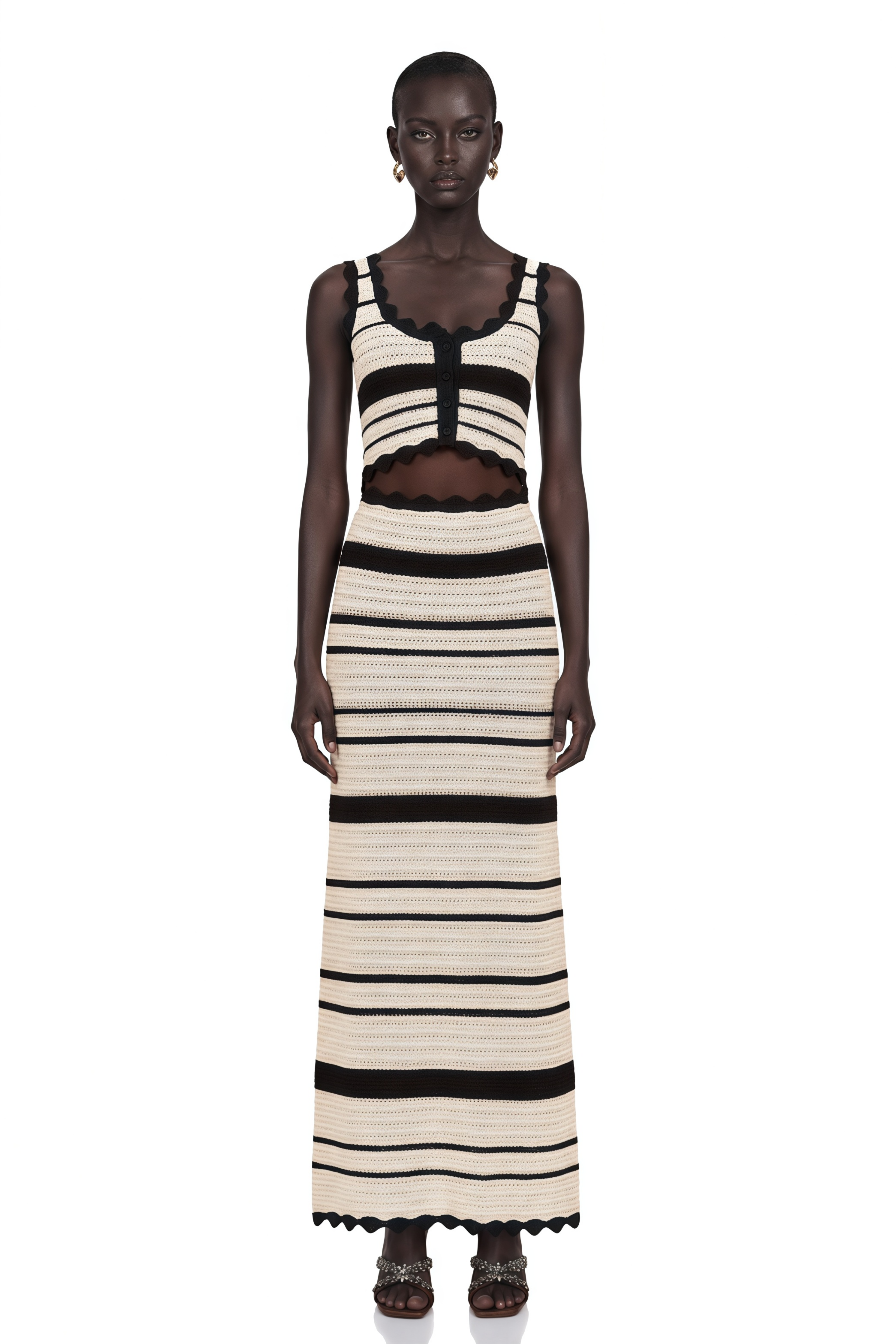 Avril Contrast-Color Striped Vest Top & Skirt Matching Set