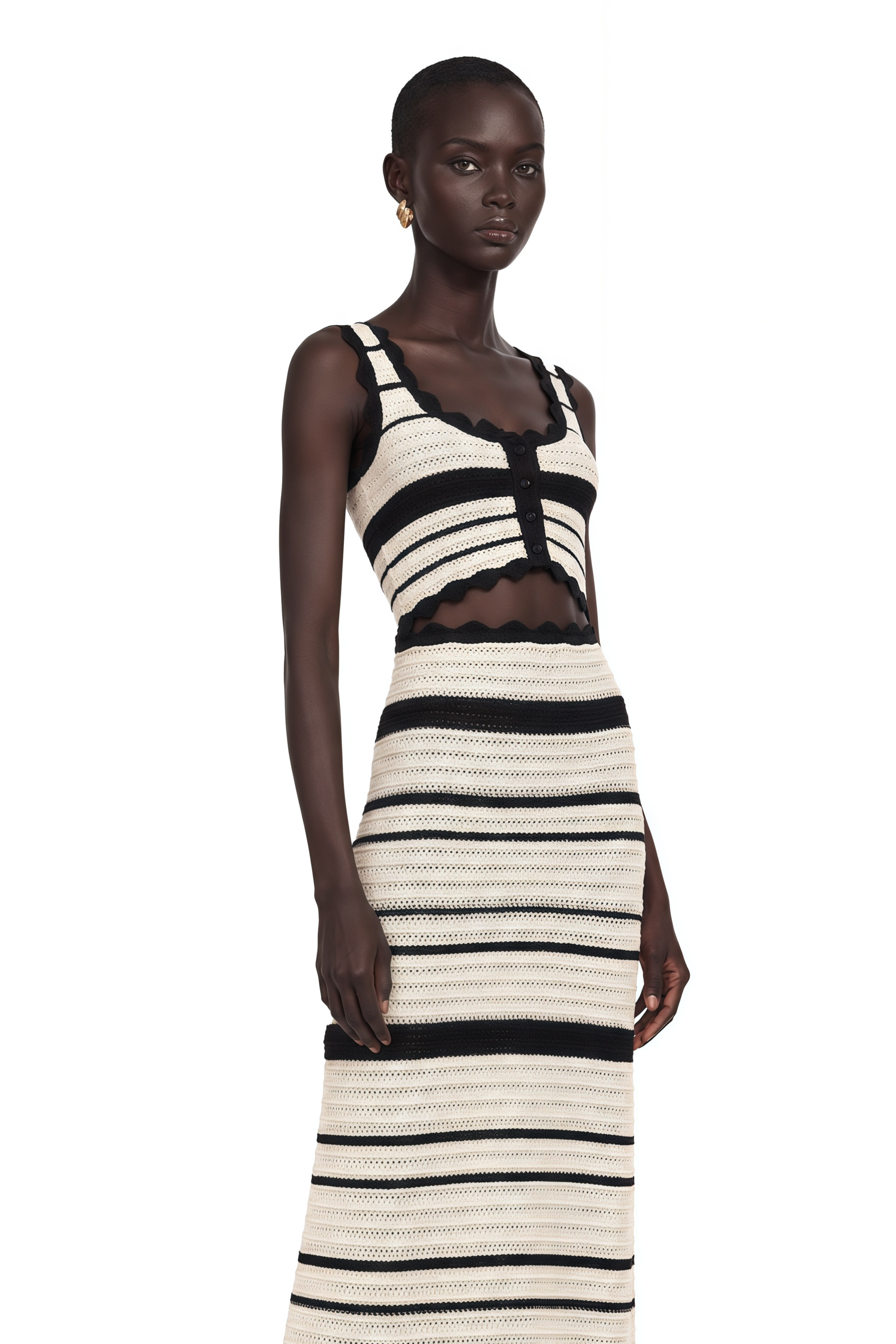 Avril Contrast-Color Striped Vest Top & Skirt Matching Set
