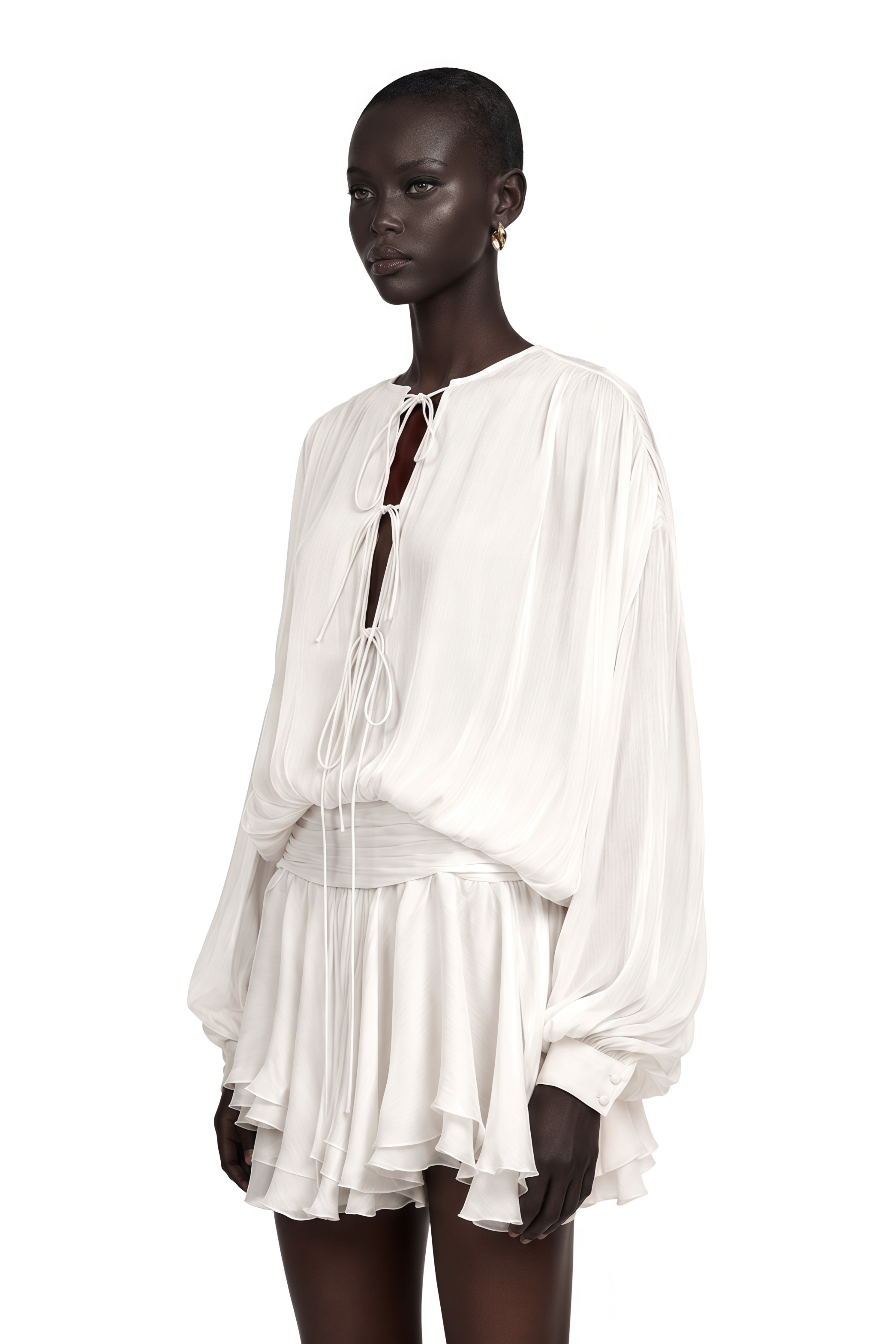 Mahault White Pleated Glitter-Effect Mini Dress