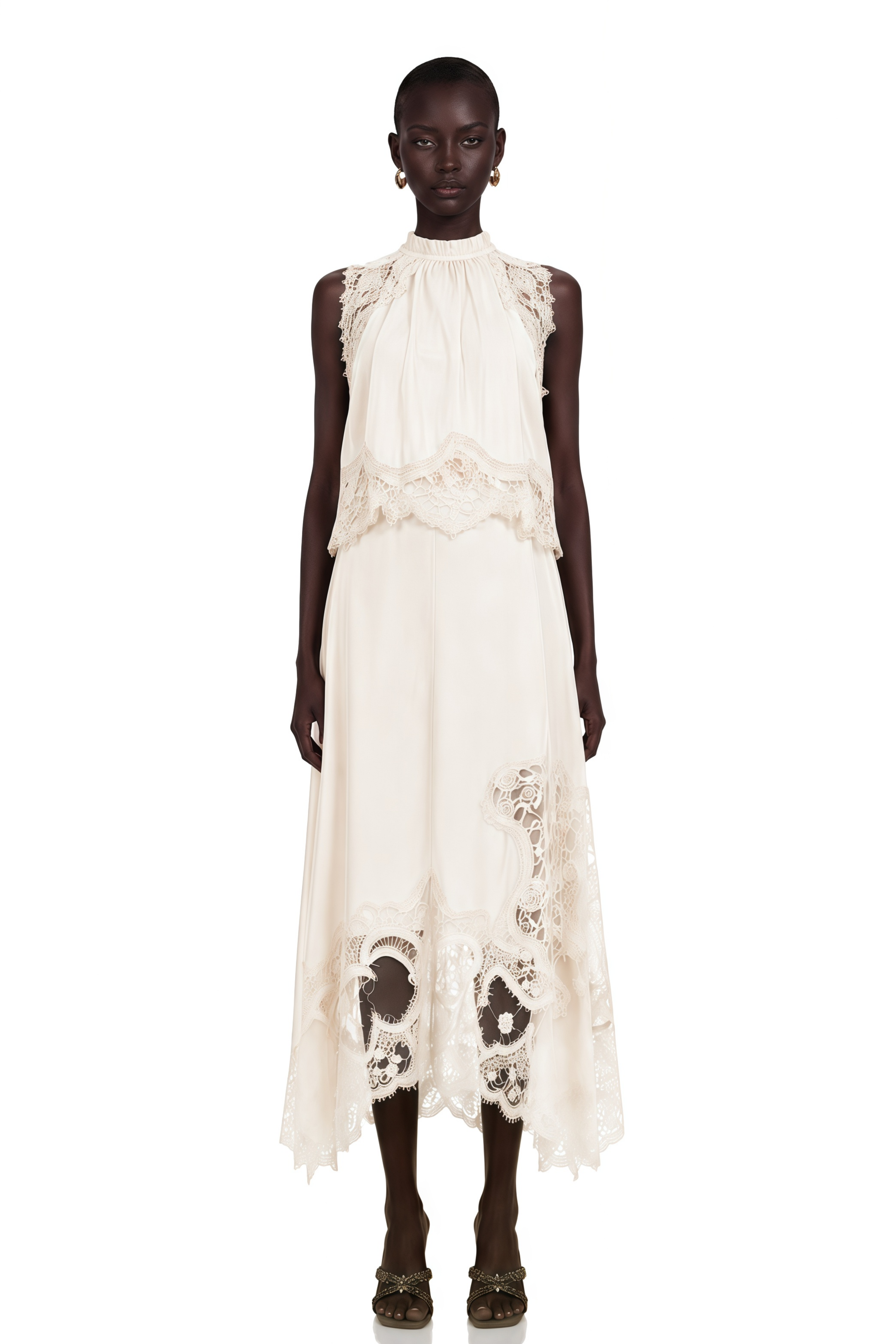 Florence White Lace Panel Top & Skirt Set