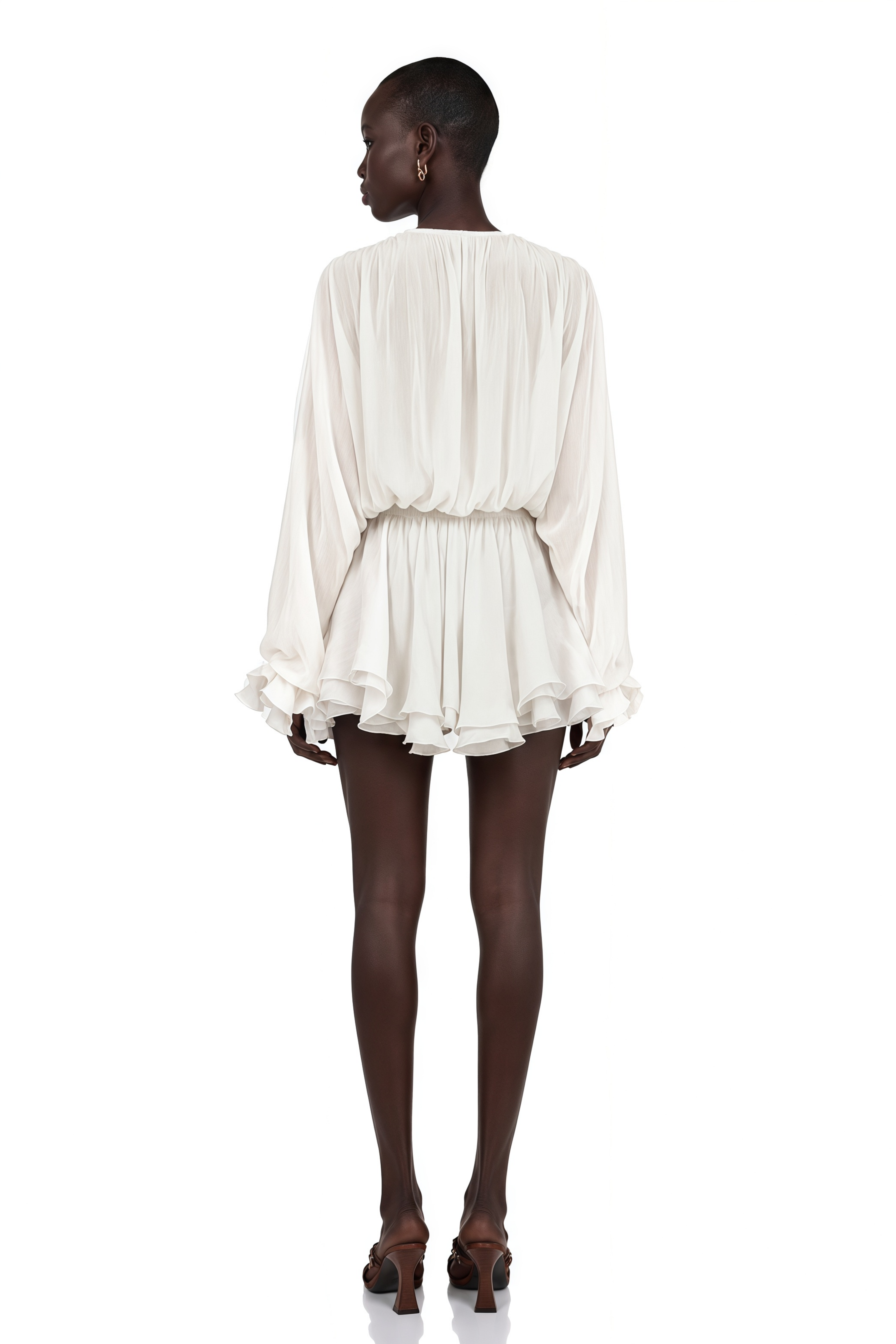 Mahault White Pleated Glitter-Effect Mini Dress