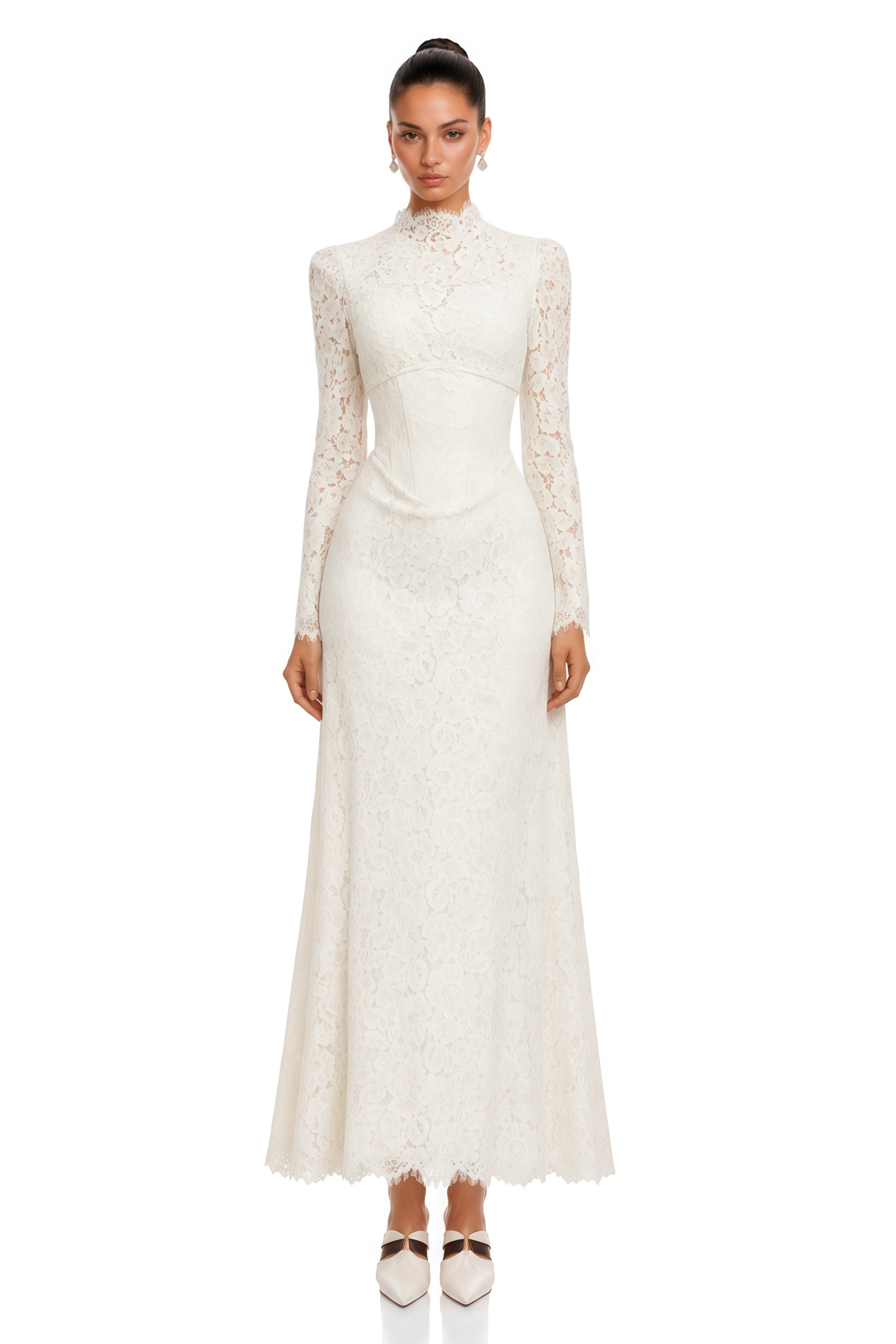 Maggie Ivory High Neck Floral Lace Maxi Dress – Miss Rosier