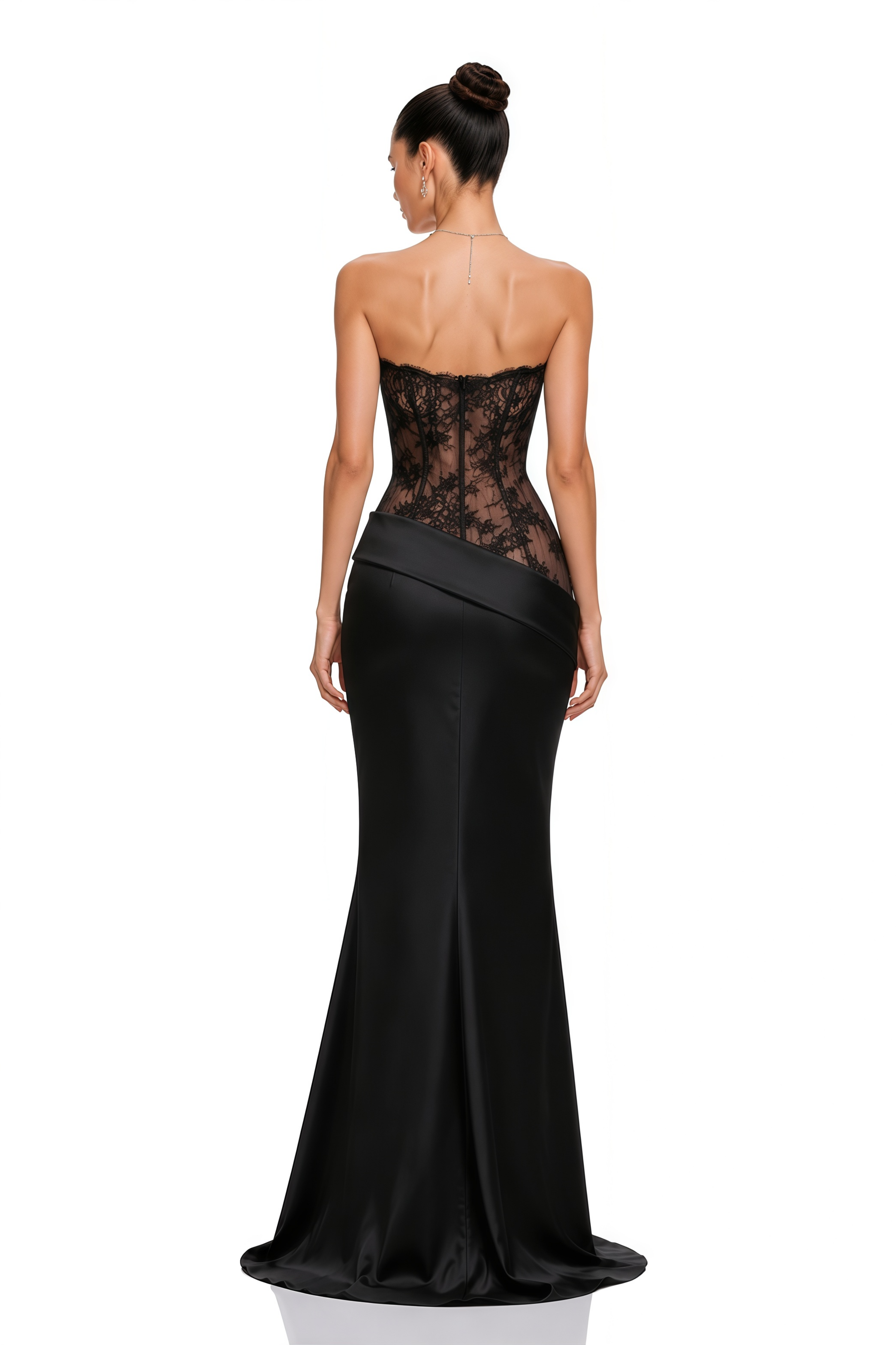 Mirela Black Lace Panel Satin Maxi Dress – Miss Rosier - Women's