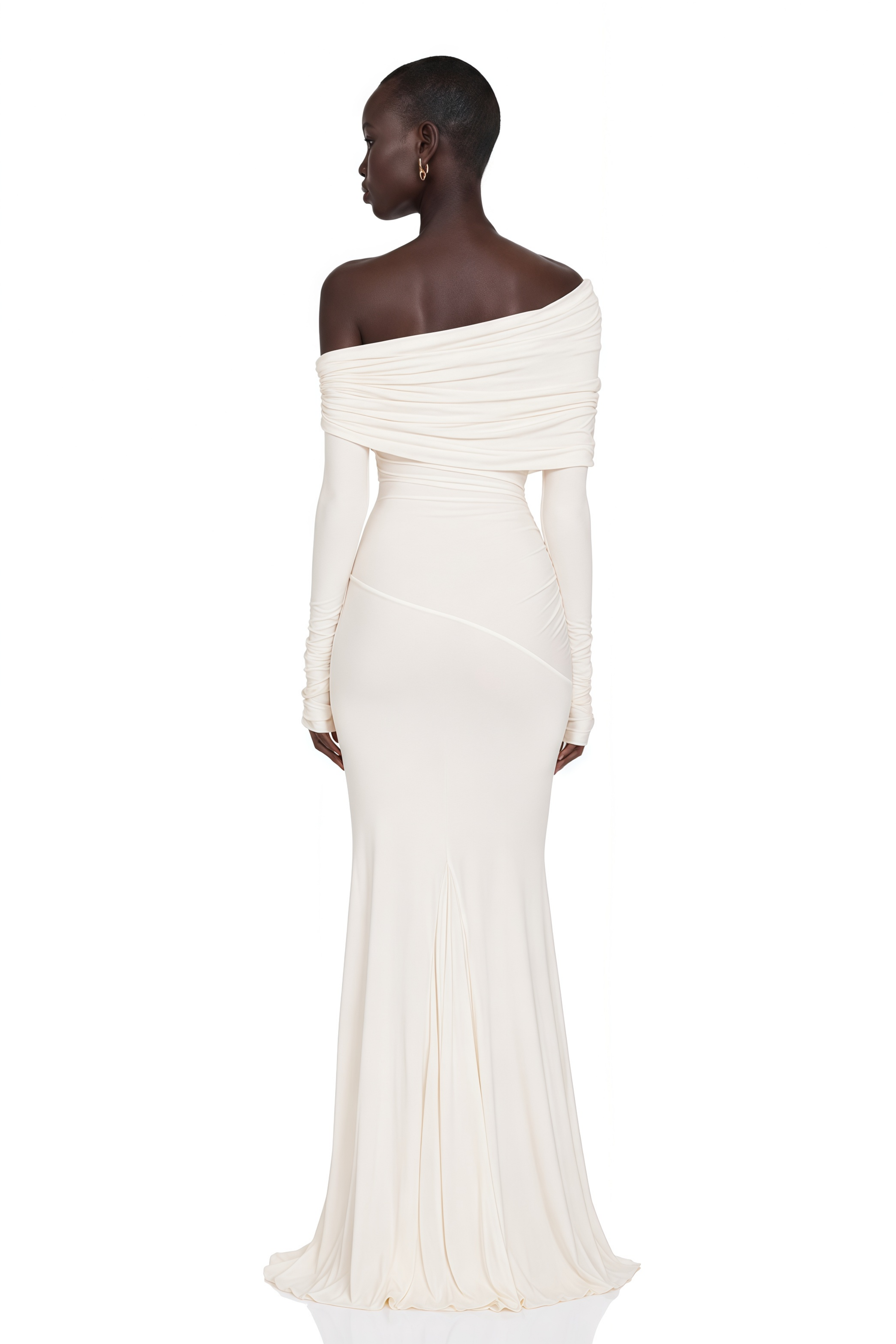 Delphine White Off-Shoulder Ruched Maxi Dress