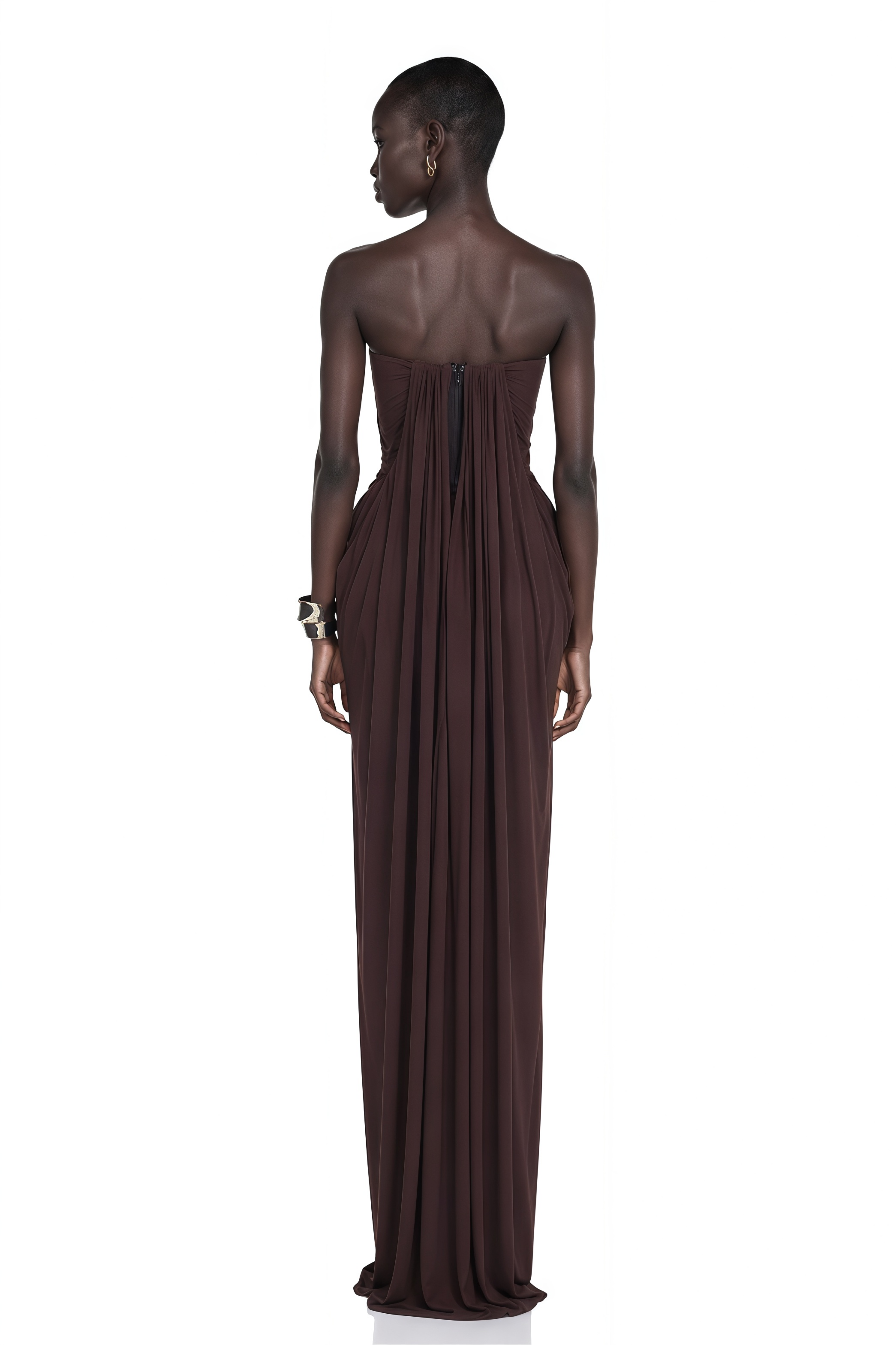 Honoria Chocolate Brown Off Shoulder Maxi Dress