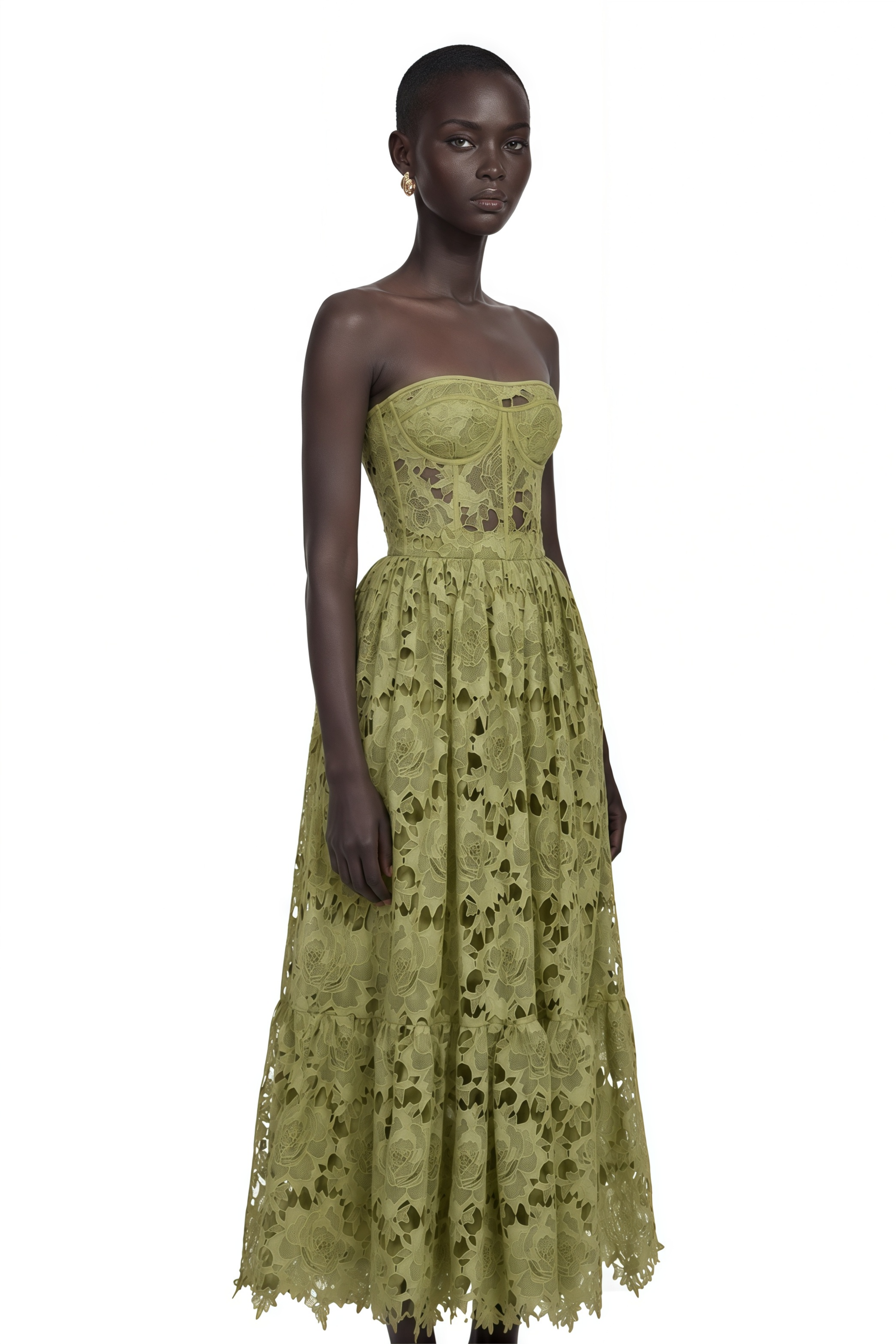 ワンピース Lace Trimmed Floral Dress pistachio Inès Lace Floral Embroidered Cut-Out Midi Dress in Green – Miss