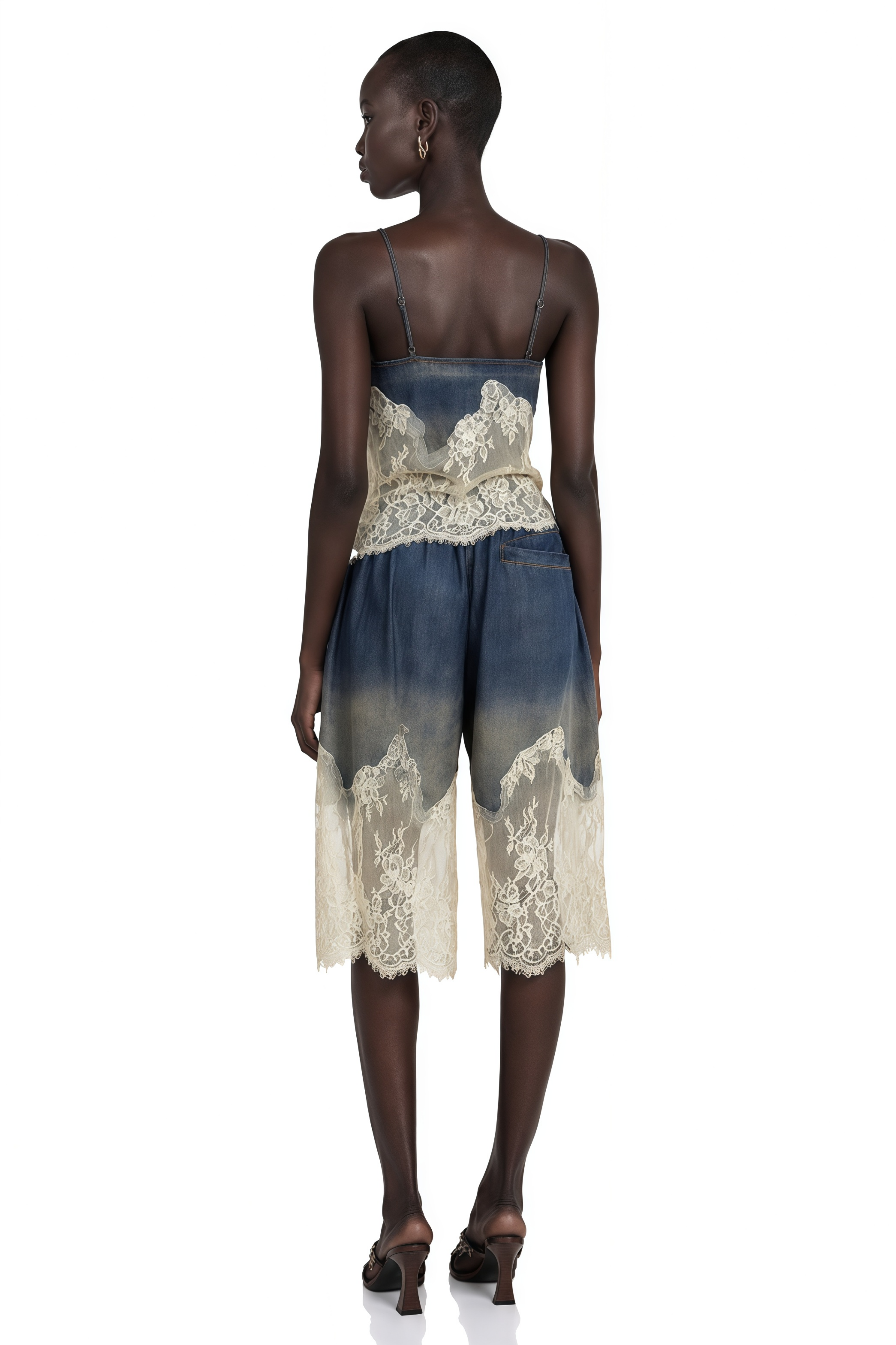 Sylvie Lace-Detail Denim Top & Shorts Matching Set