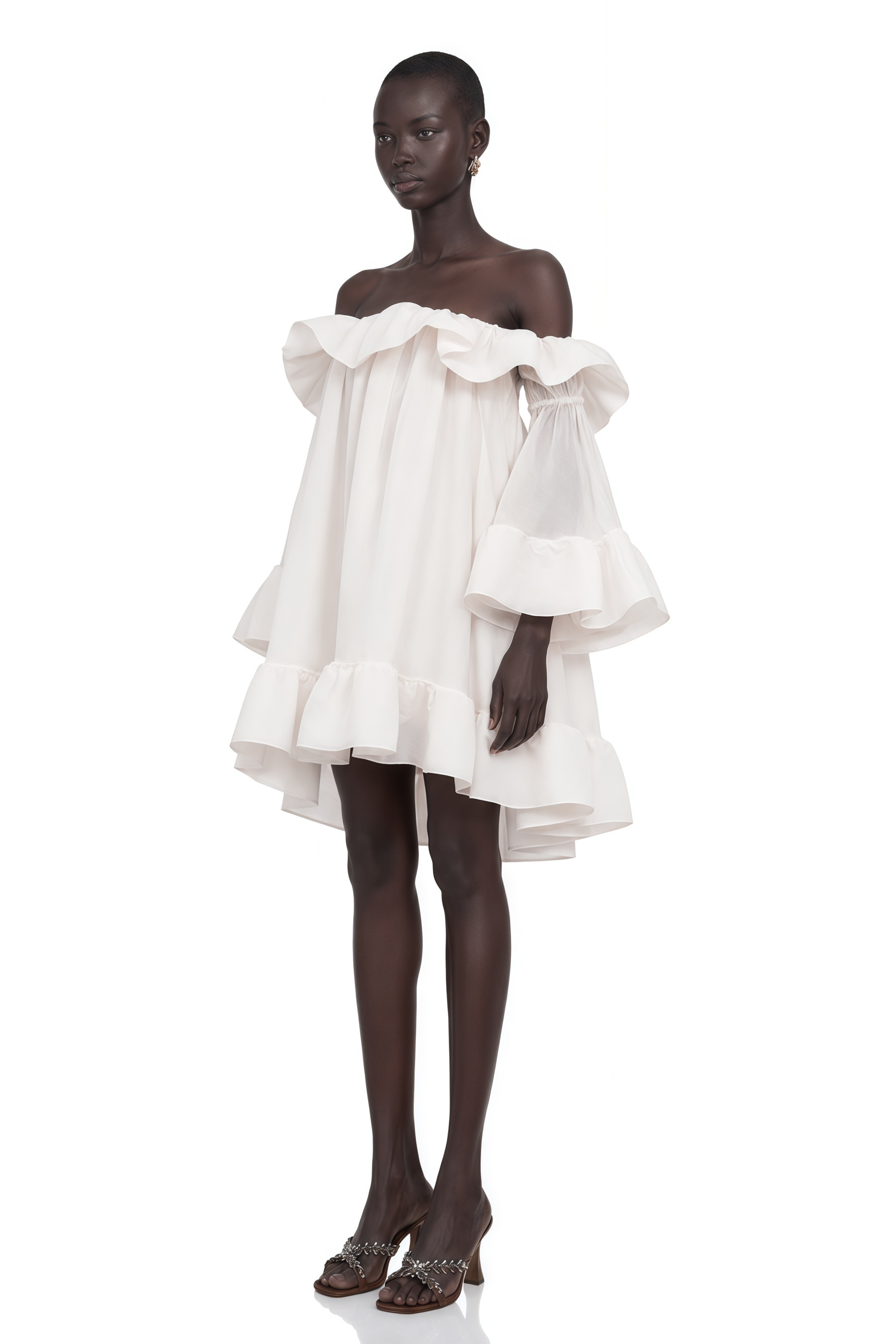 Flavie White Off Shoulder Ruffled Mini Dress
