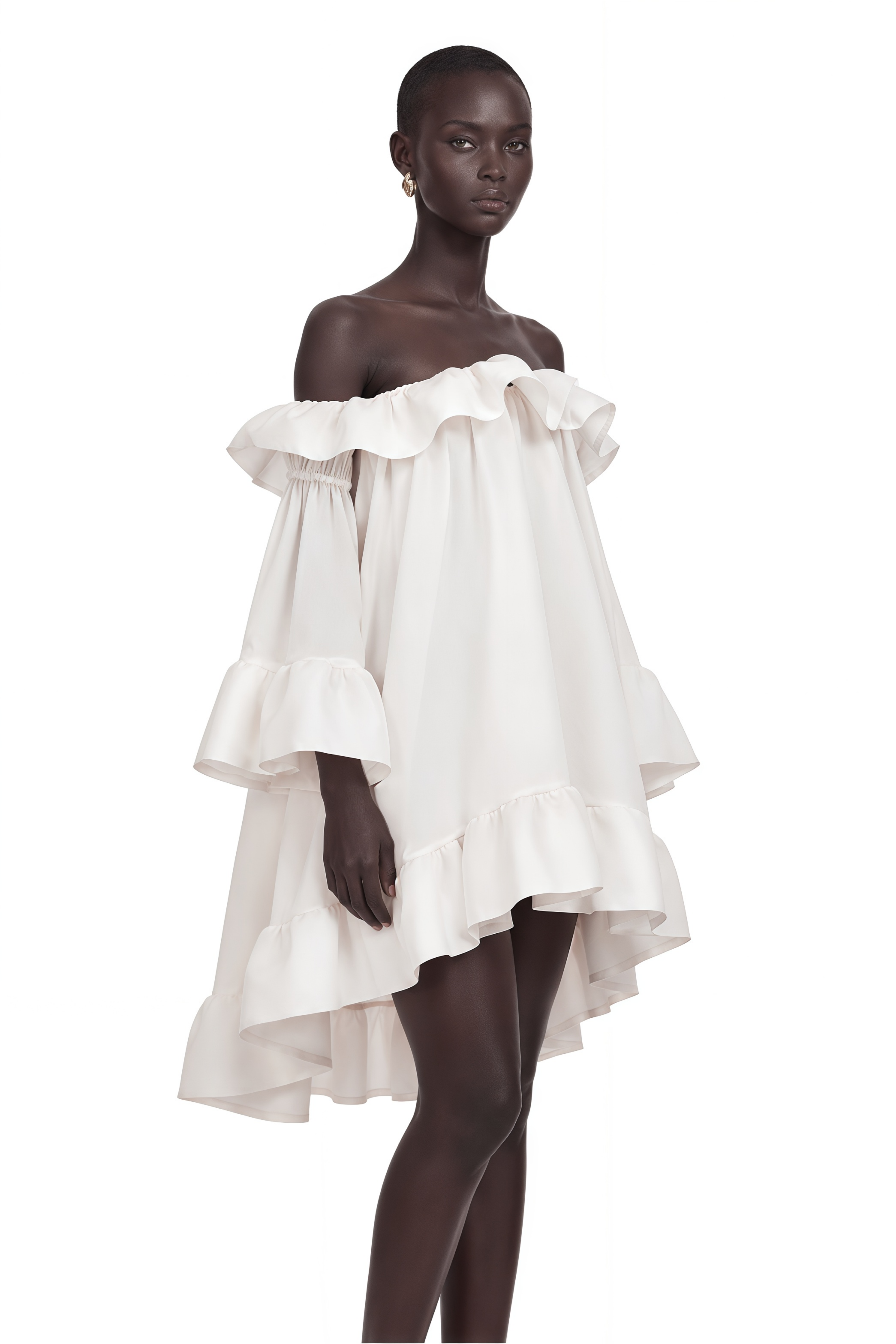 Flavie White Off Shoulder Ruffled Mini Dress