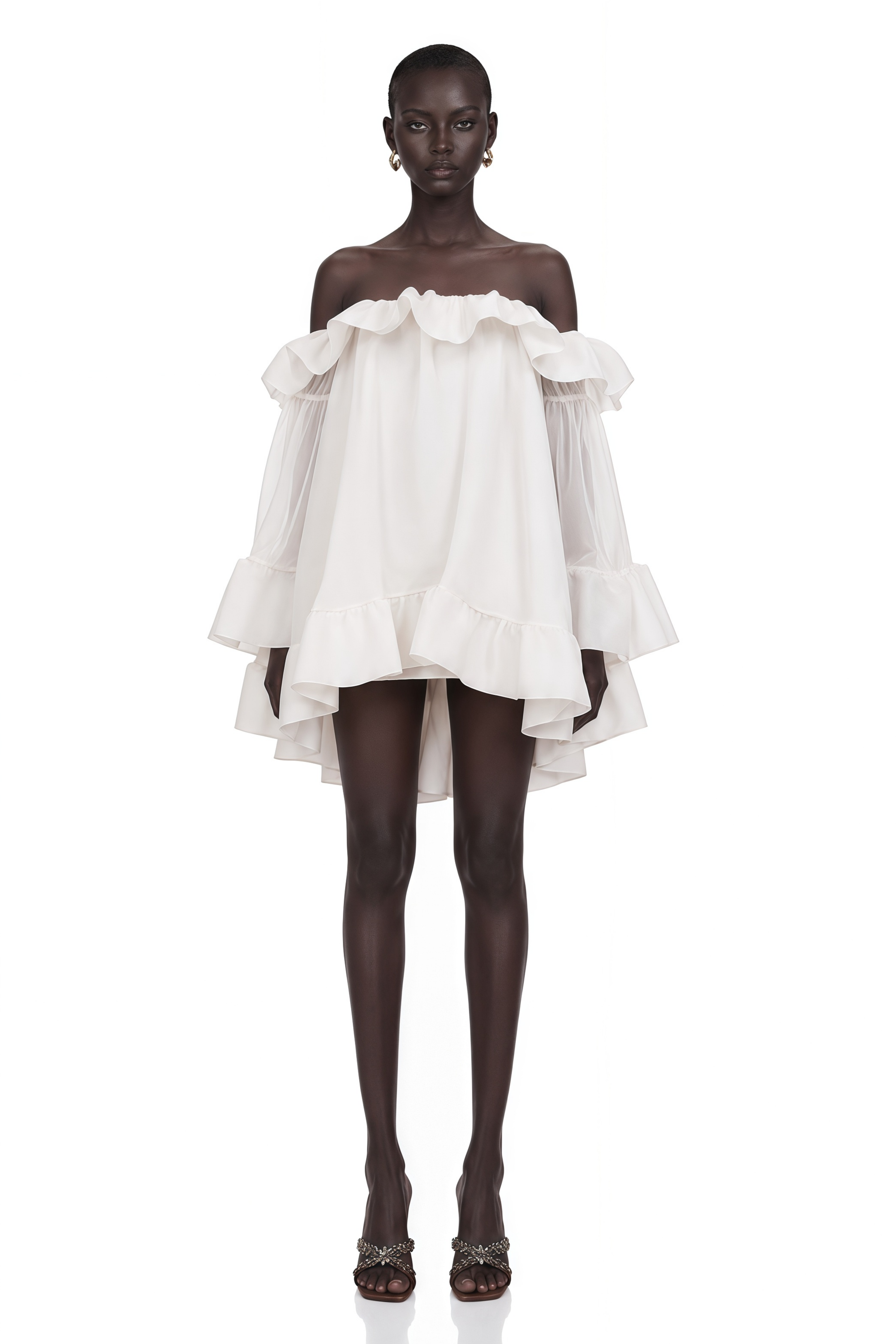 Flavie White Off Shoulder Ruffled Mini Dress