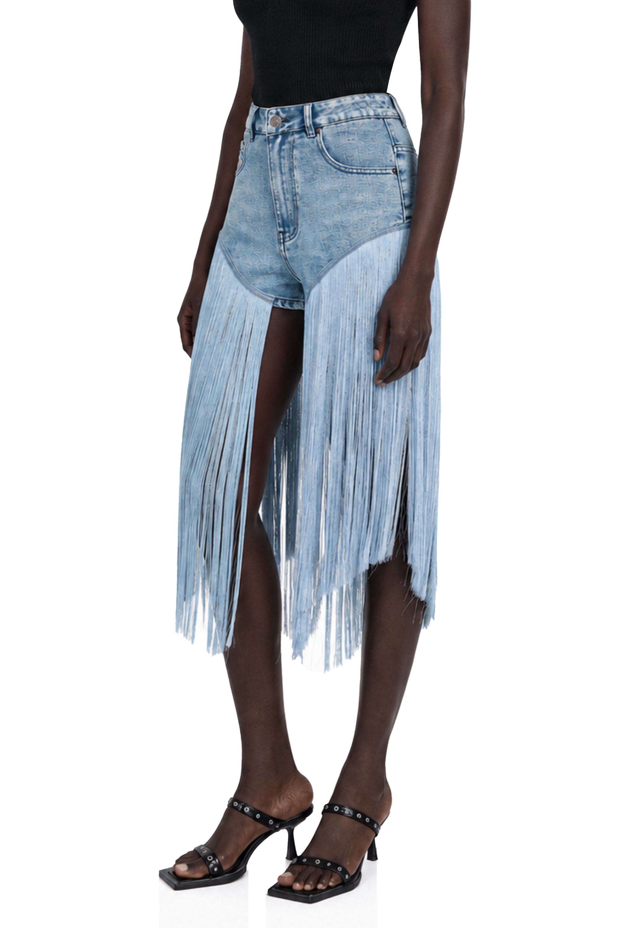Martina Blue Fringed Panel Denim Shorts