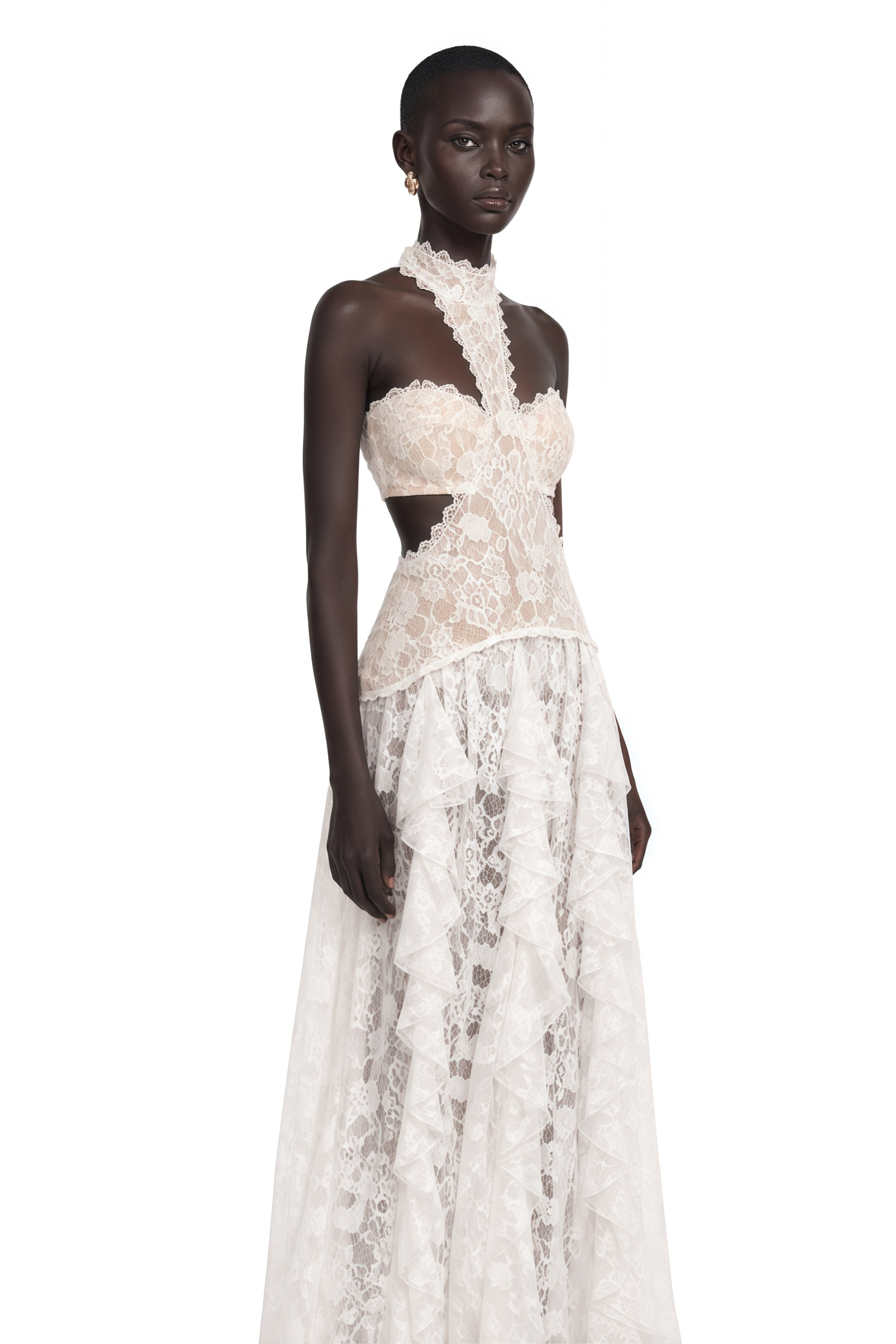 Evelyn White Halterneck Lace Maxi Dress