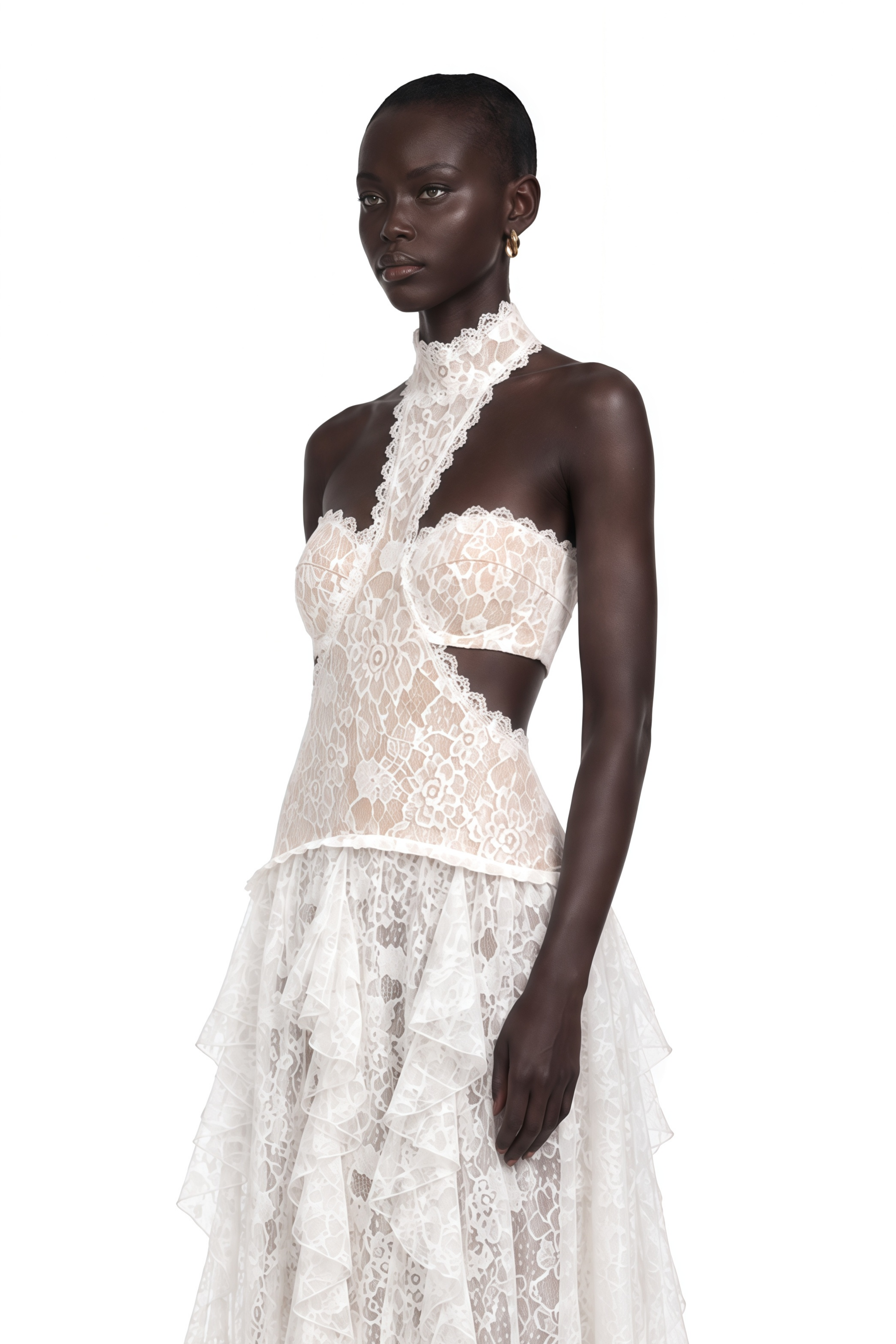 Evelyn White Halterneck Lace Maxi Dress