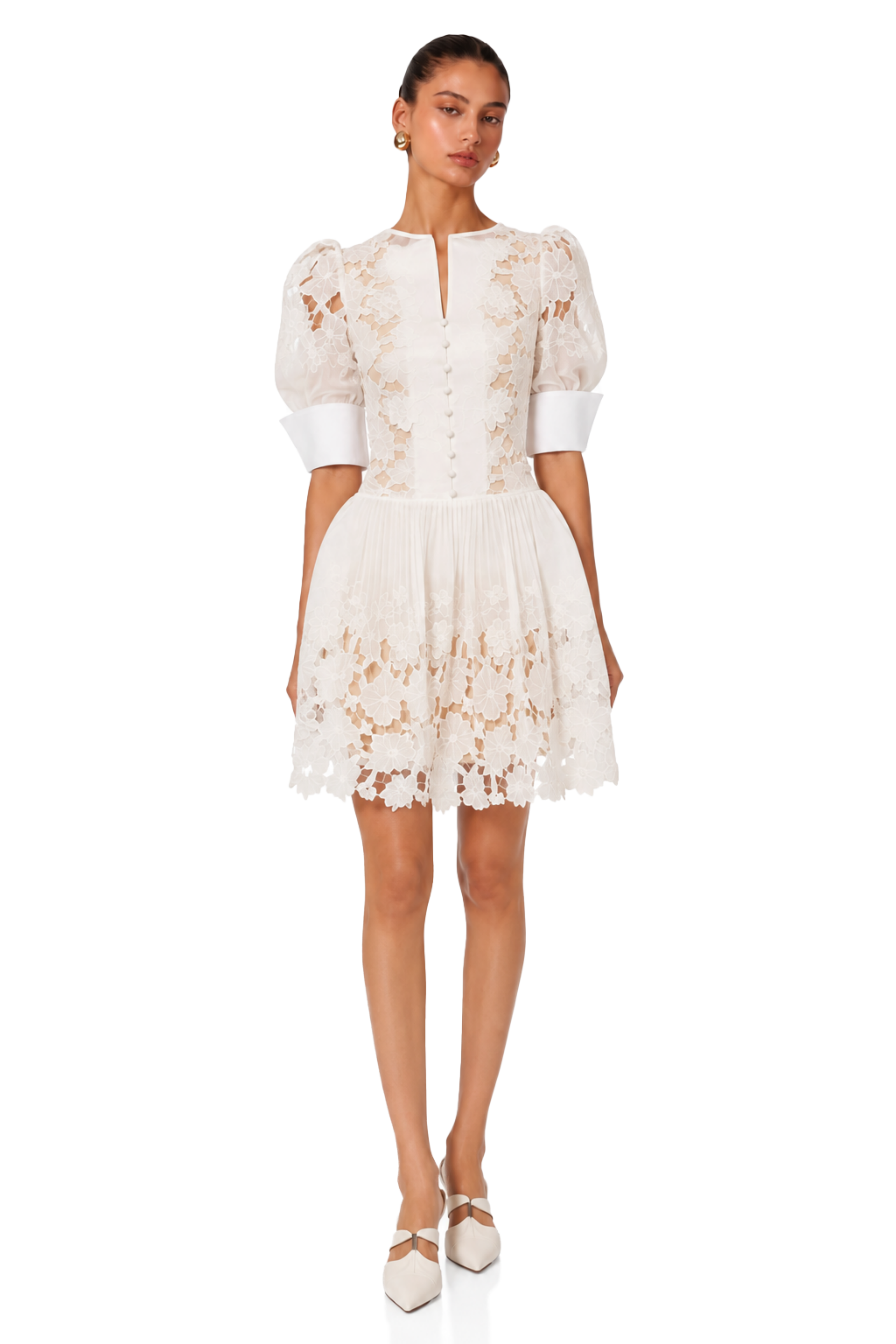 Zaria White Floral Appliqué Mini Dress with Cut-Outs