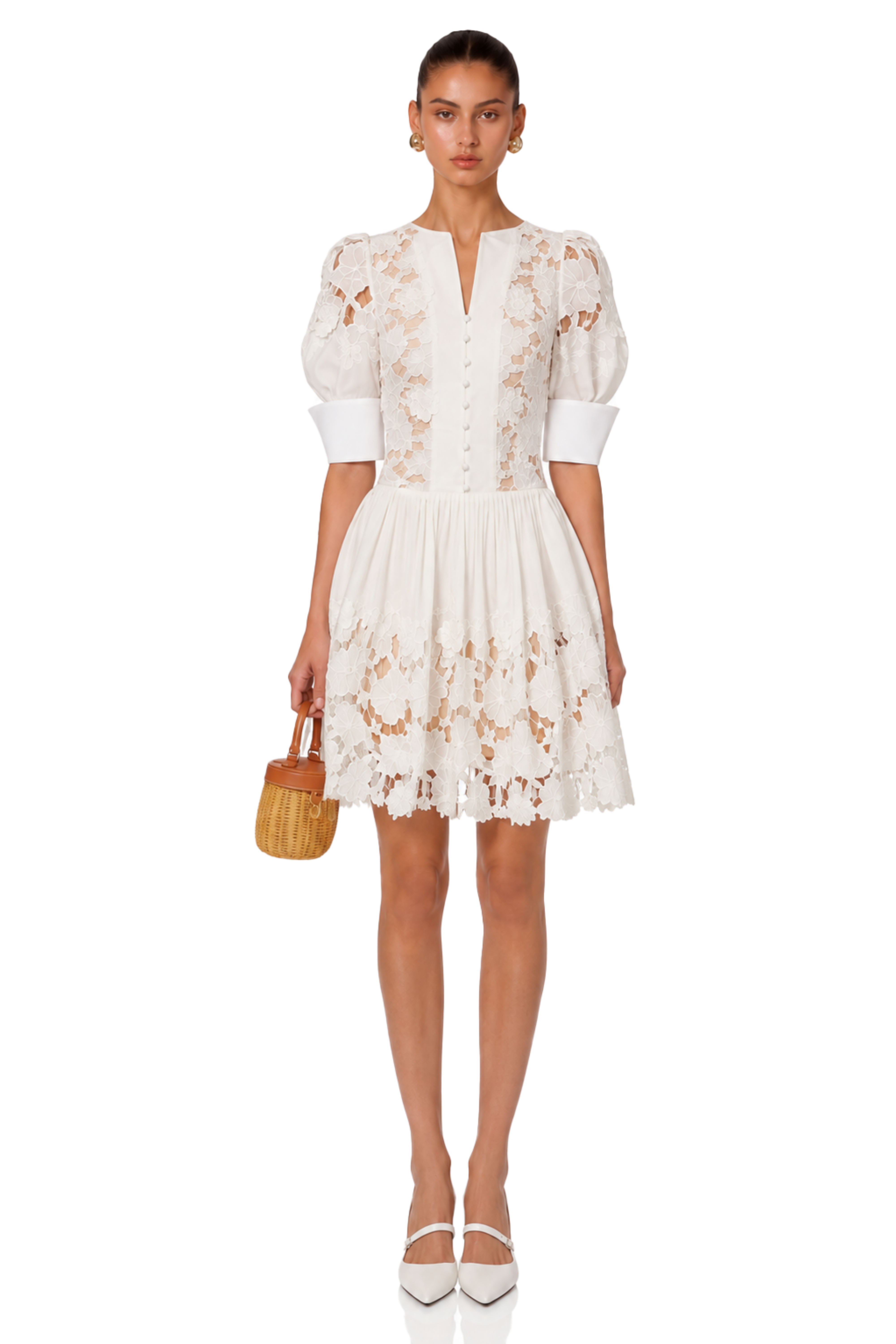 Zaria White Floral Appliqué Mini Dress with Cut-Outs – Miss Rosier