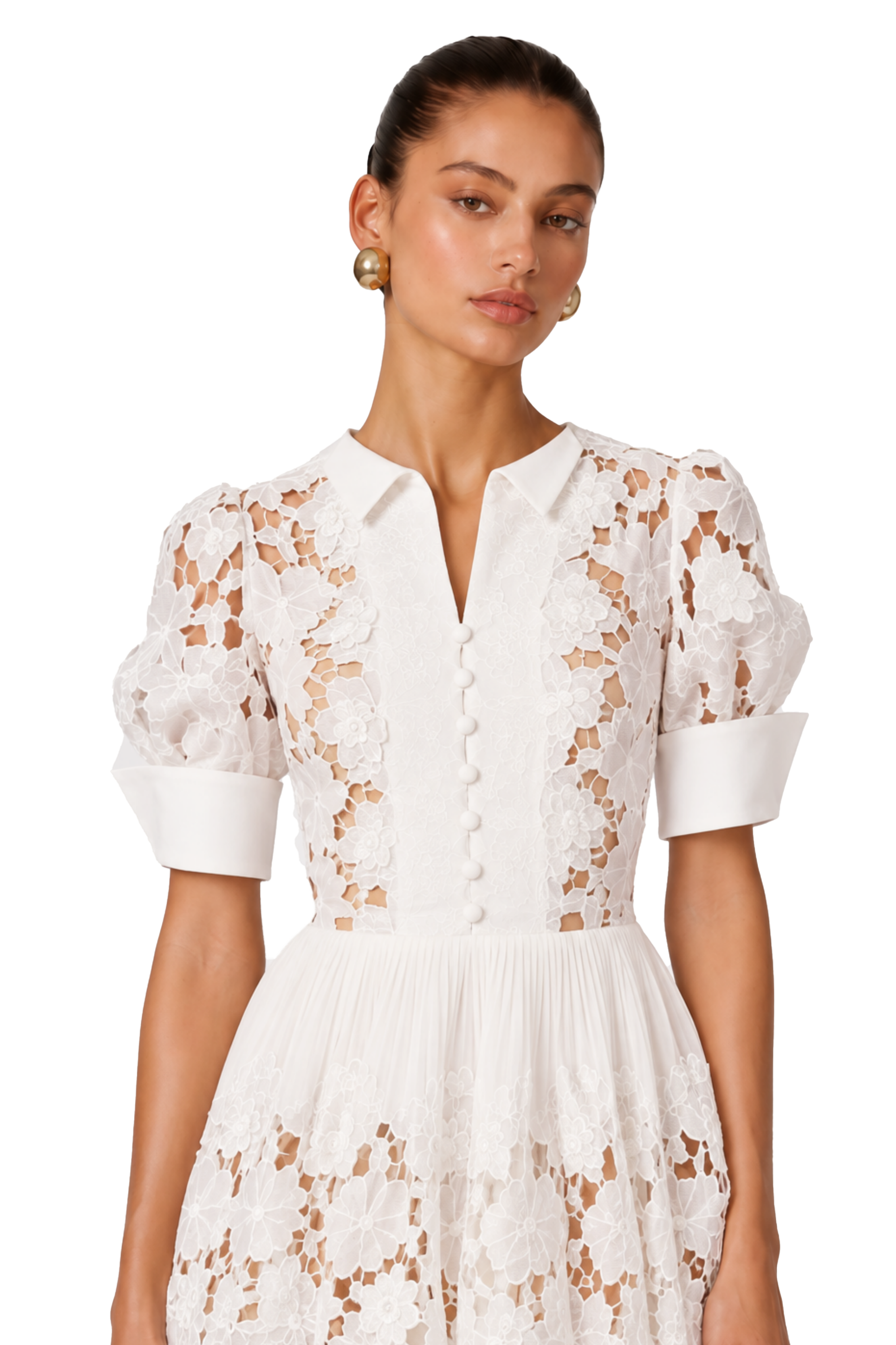 Zaria White Floral Appliqué Mini Dress with Cut-Outs