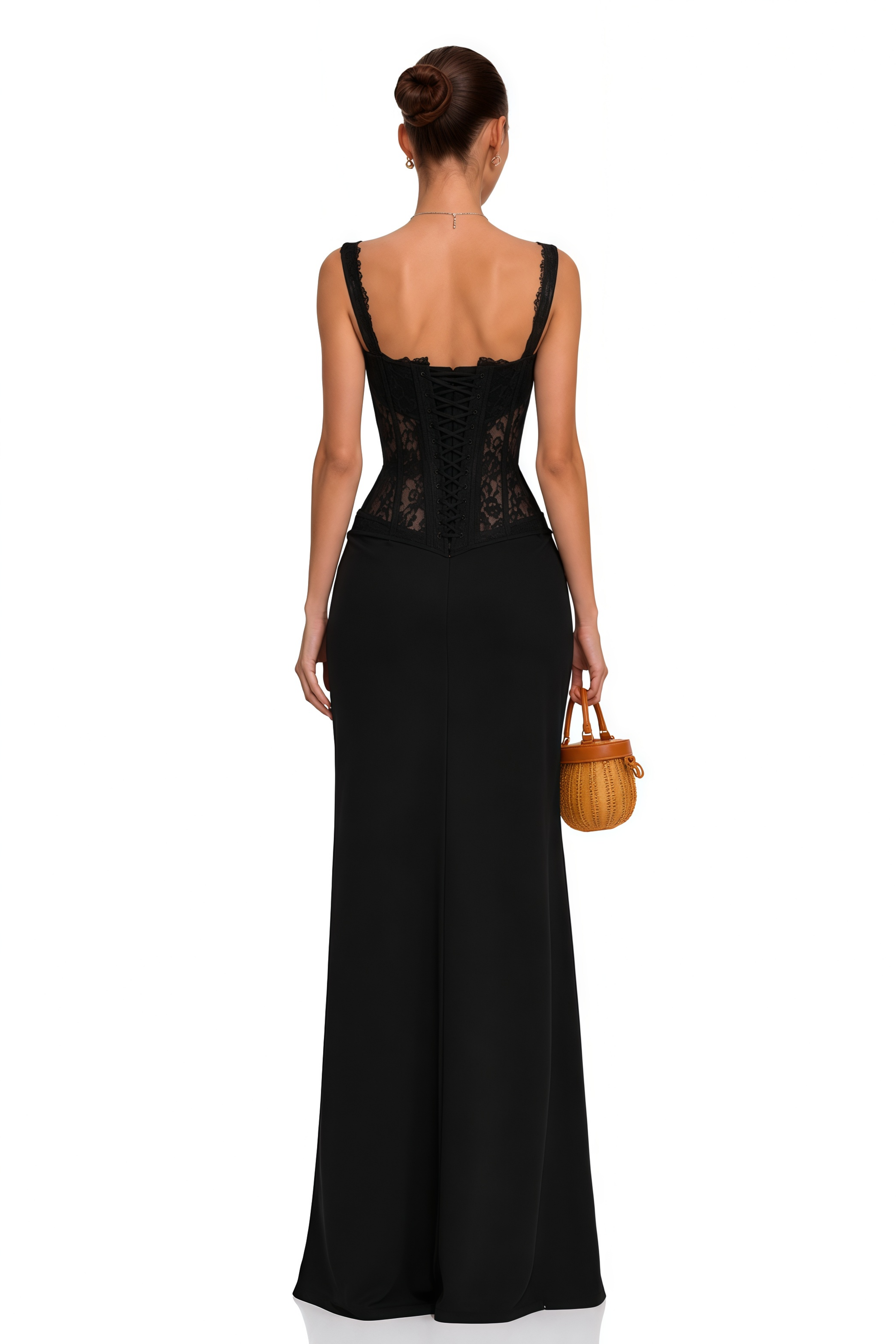 Francesca Black High Slit Floral Lace Maxi Dress