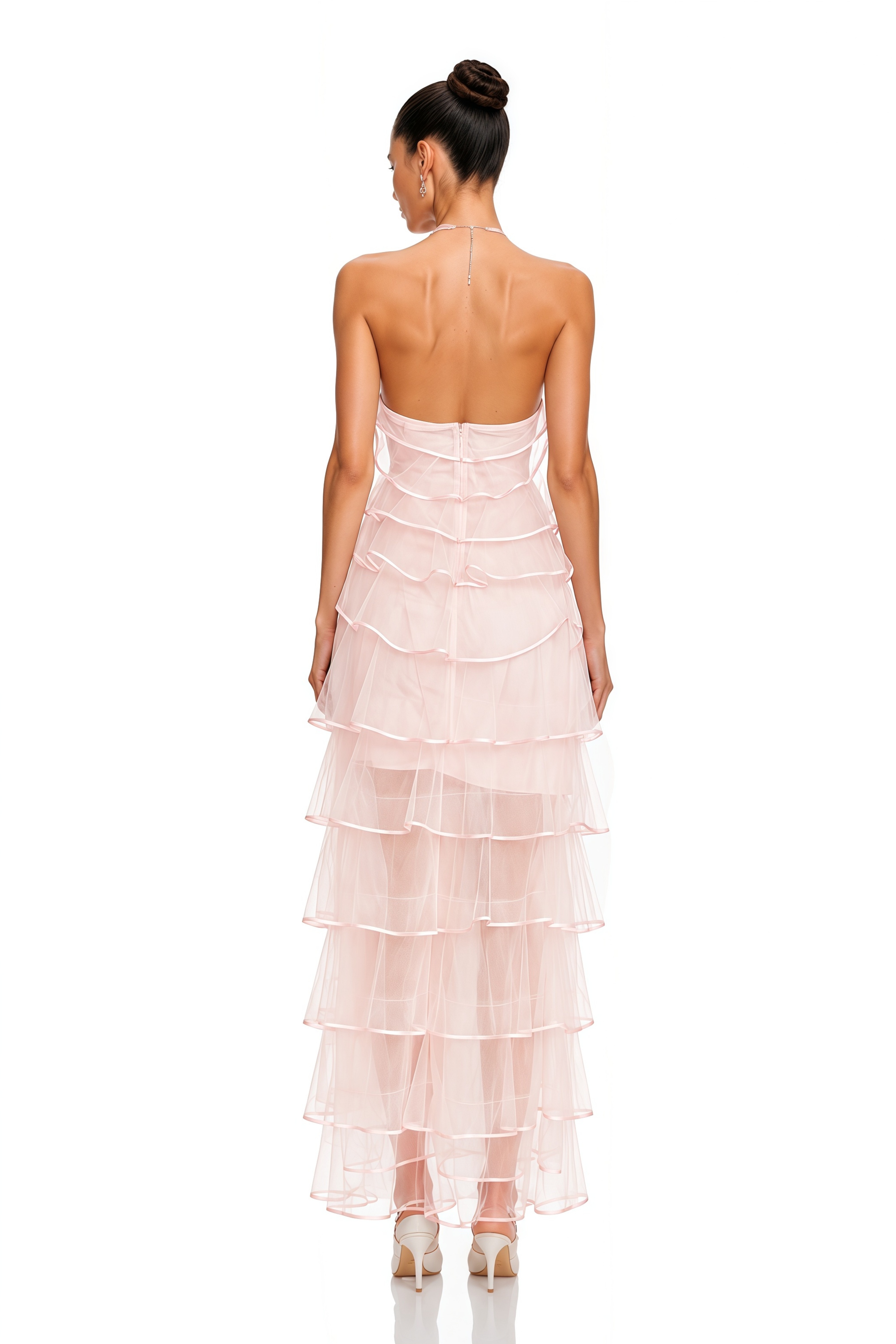 Nonchalante Pink Tiered Halterneck Maxi Dress