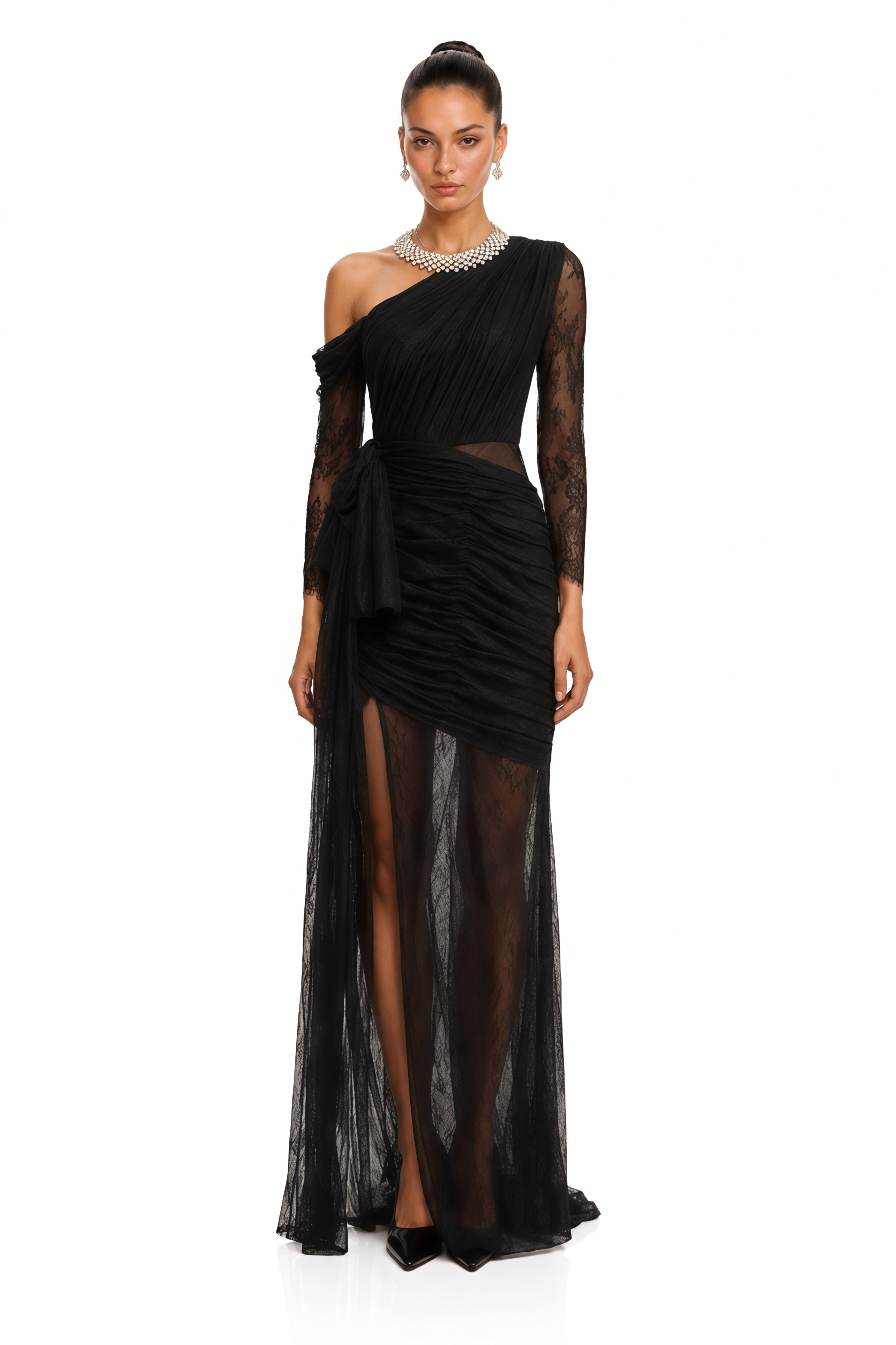 one shoulder cut out maxi dress Jeanne Black One-Shoulder Cut-Out Shoulder tie Size:44.5 (US 13.5) collection:cardigans Helsa - Helsa stretch 58 CARE Hand Wash