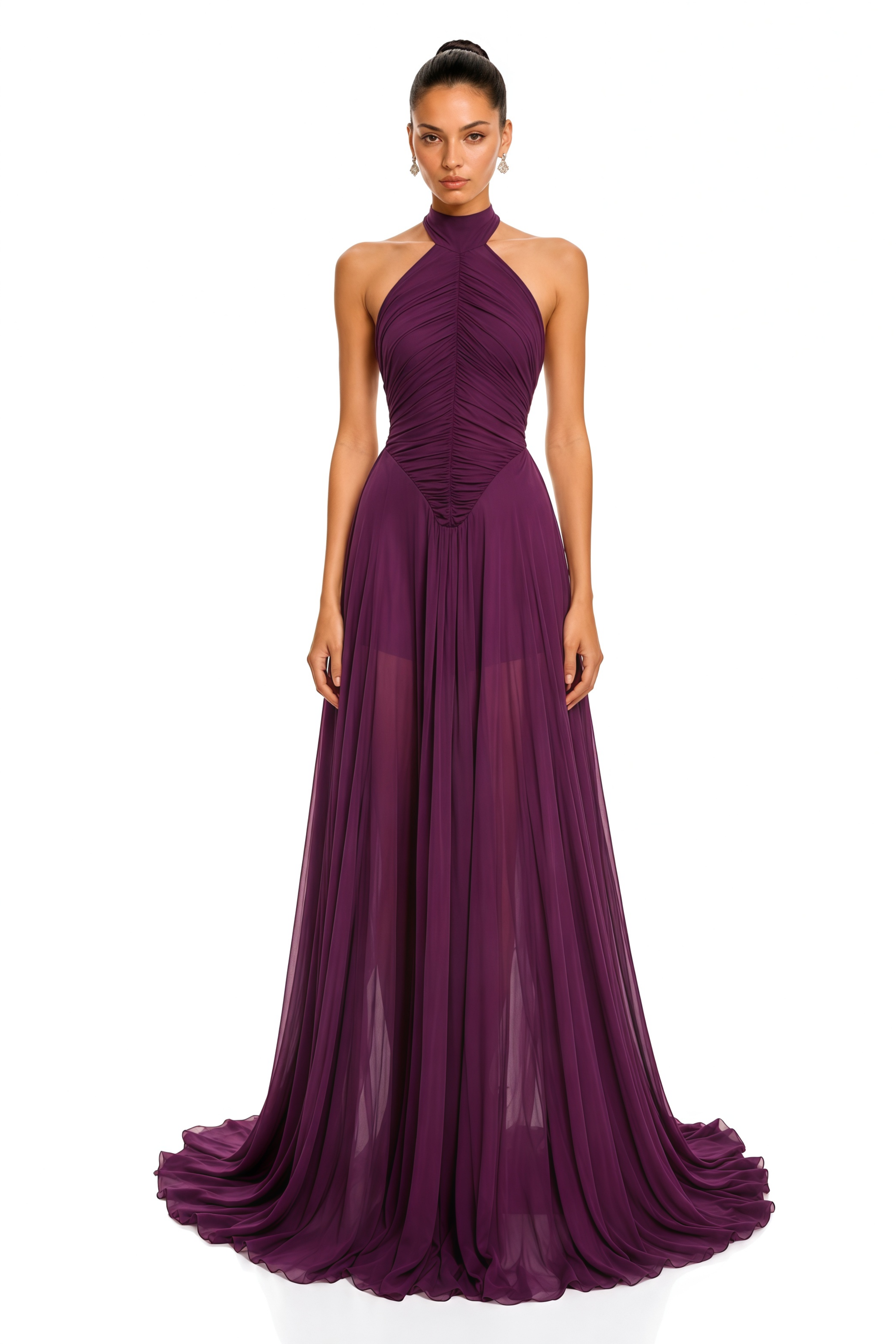 Kerstin Purple Train Design Ruched Maxi Dress