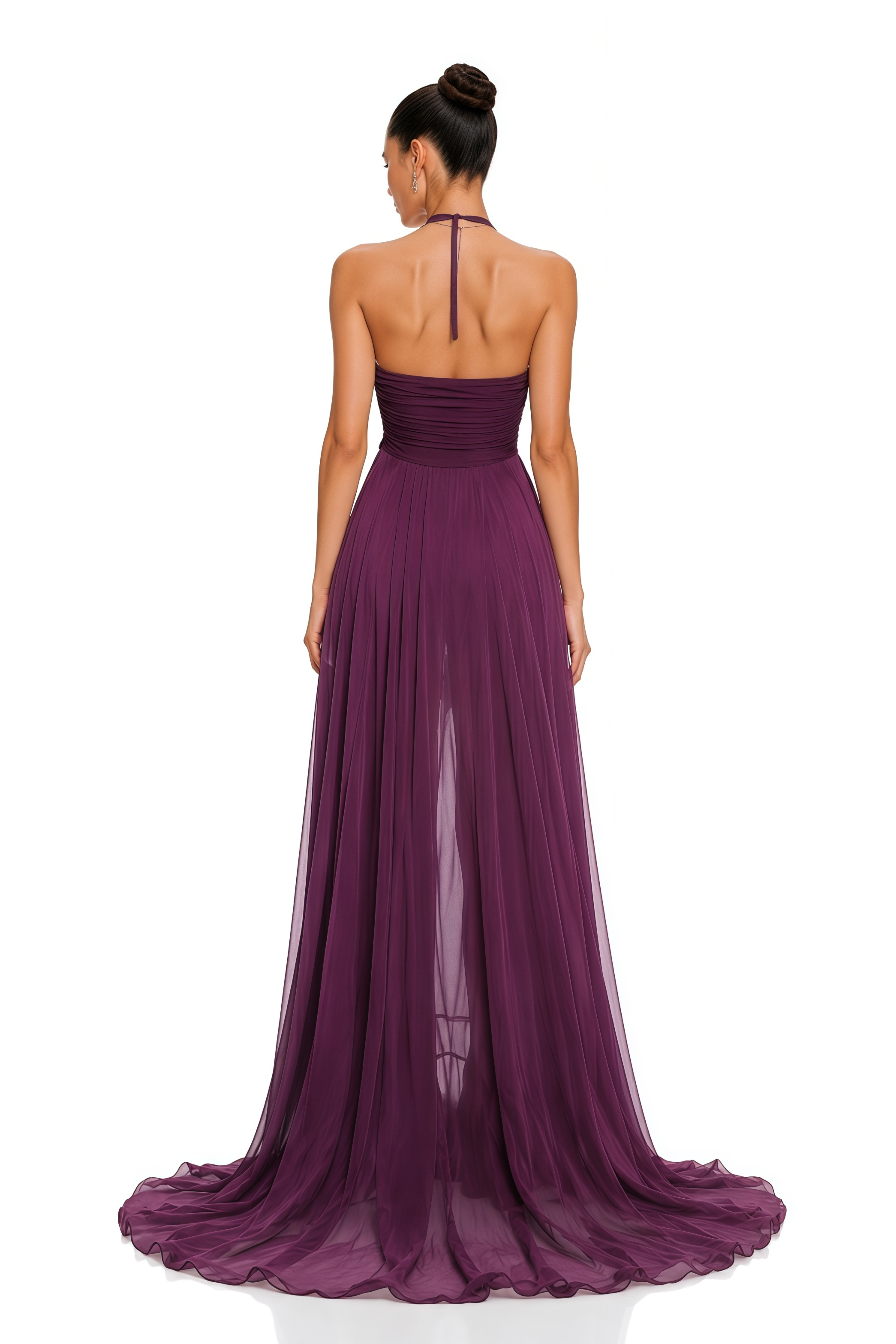 Kerstin Purple Train Design Ruched Maxi Dress