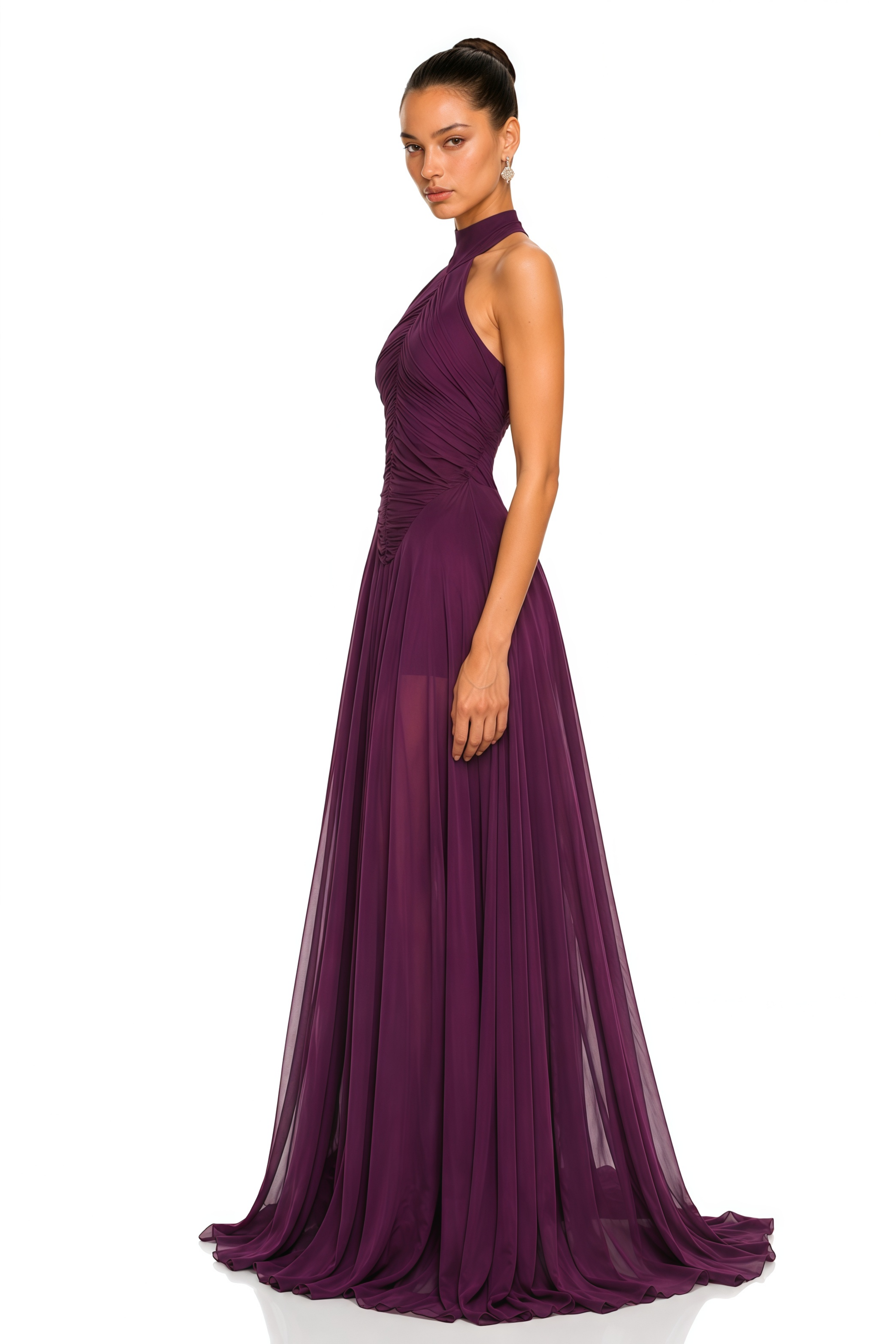 Kerstin Purple Train Design Ruched Maxi Dress