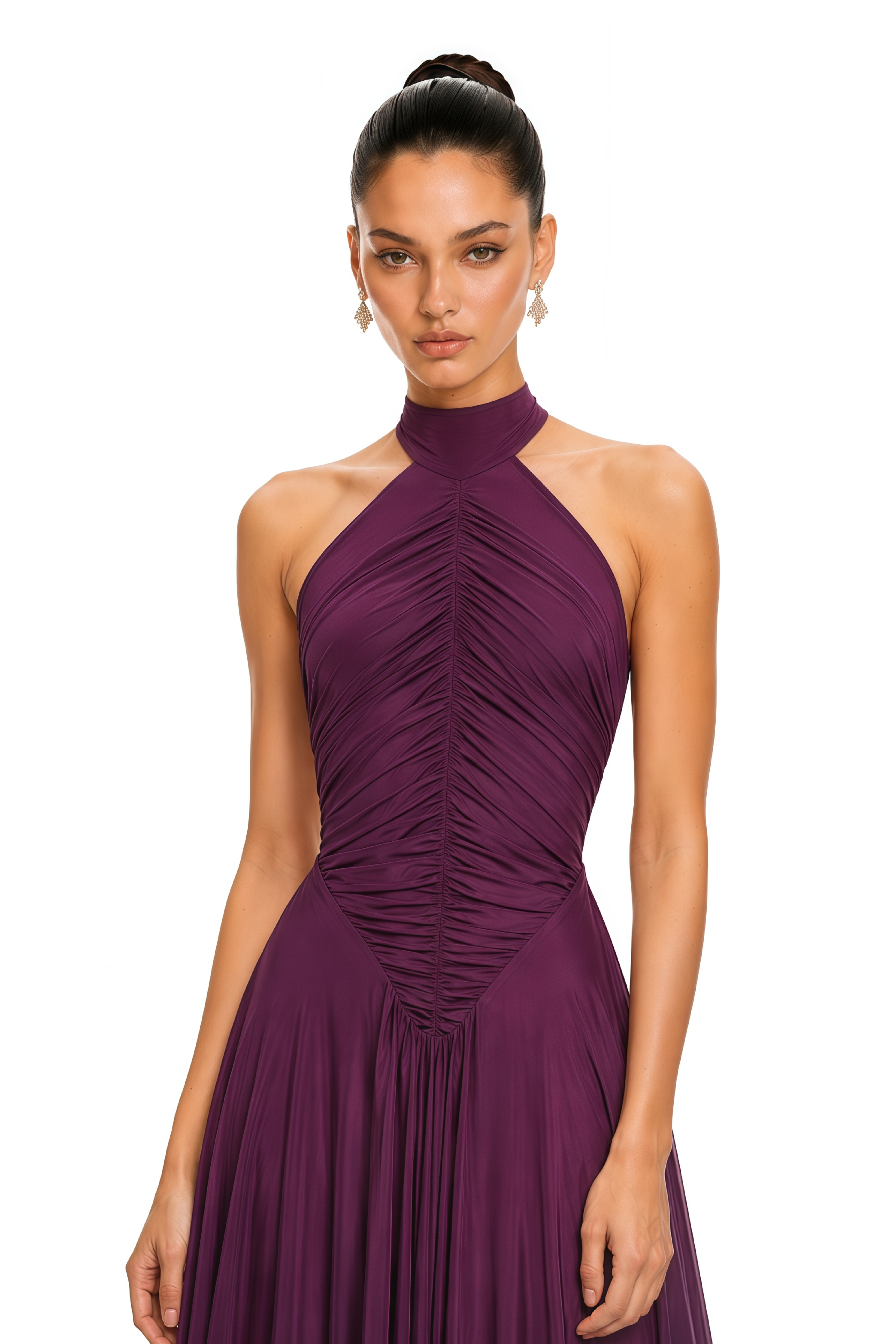 Kerstin Purple Train Design Ruched Maxi Dress – Miss Rosier