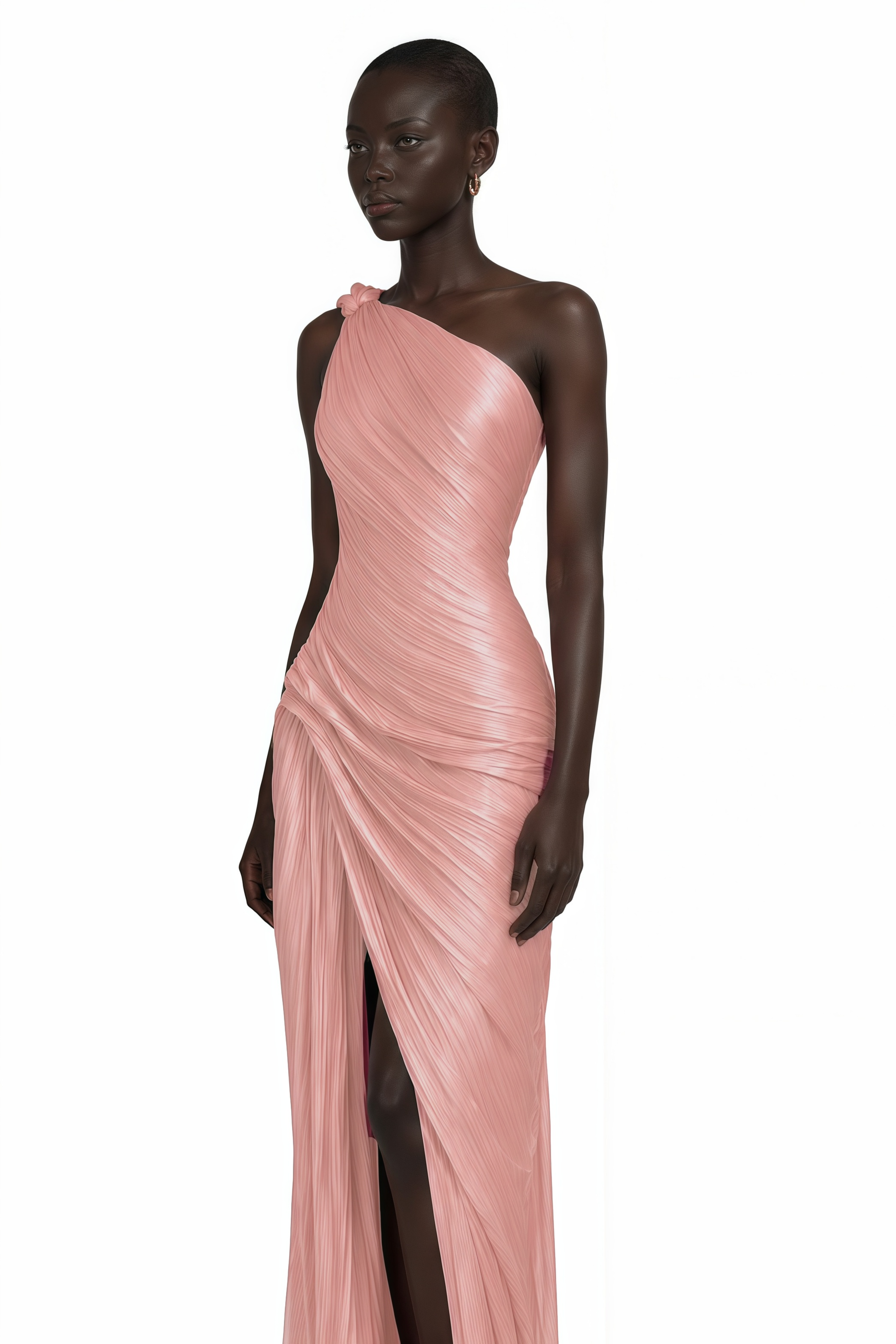 Meissa Pink Asymmetrical Ruched Maxi Dress