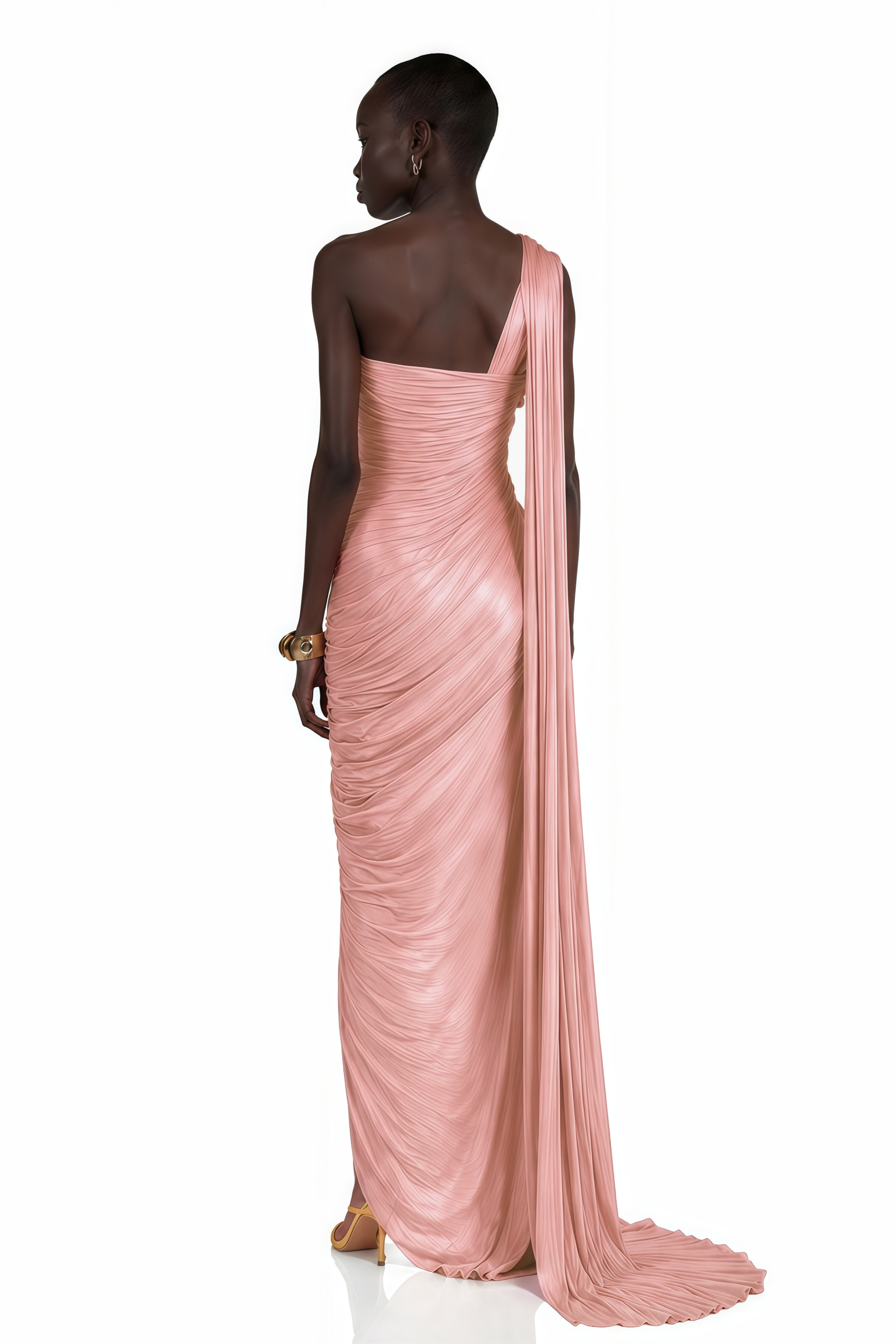 Meissa Pink Asymmetrical Ruched Maxi Dress