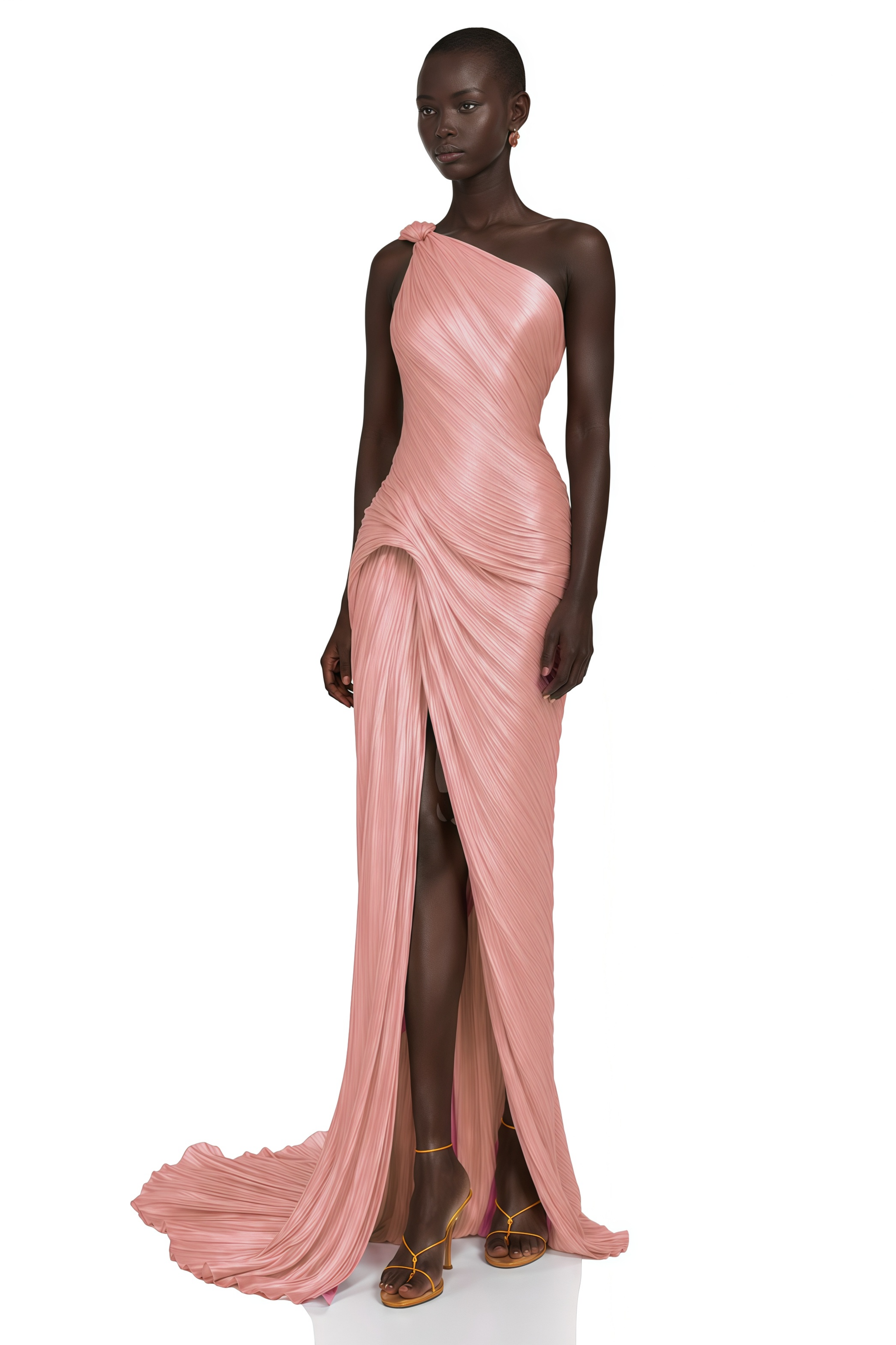 Meissa Pink Asymmetrical Ruched Maxi Dress