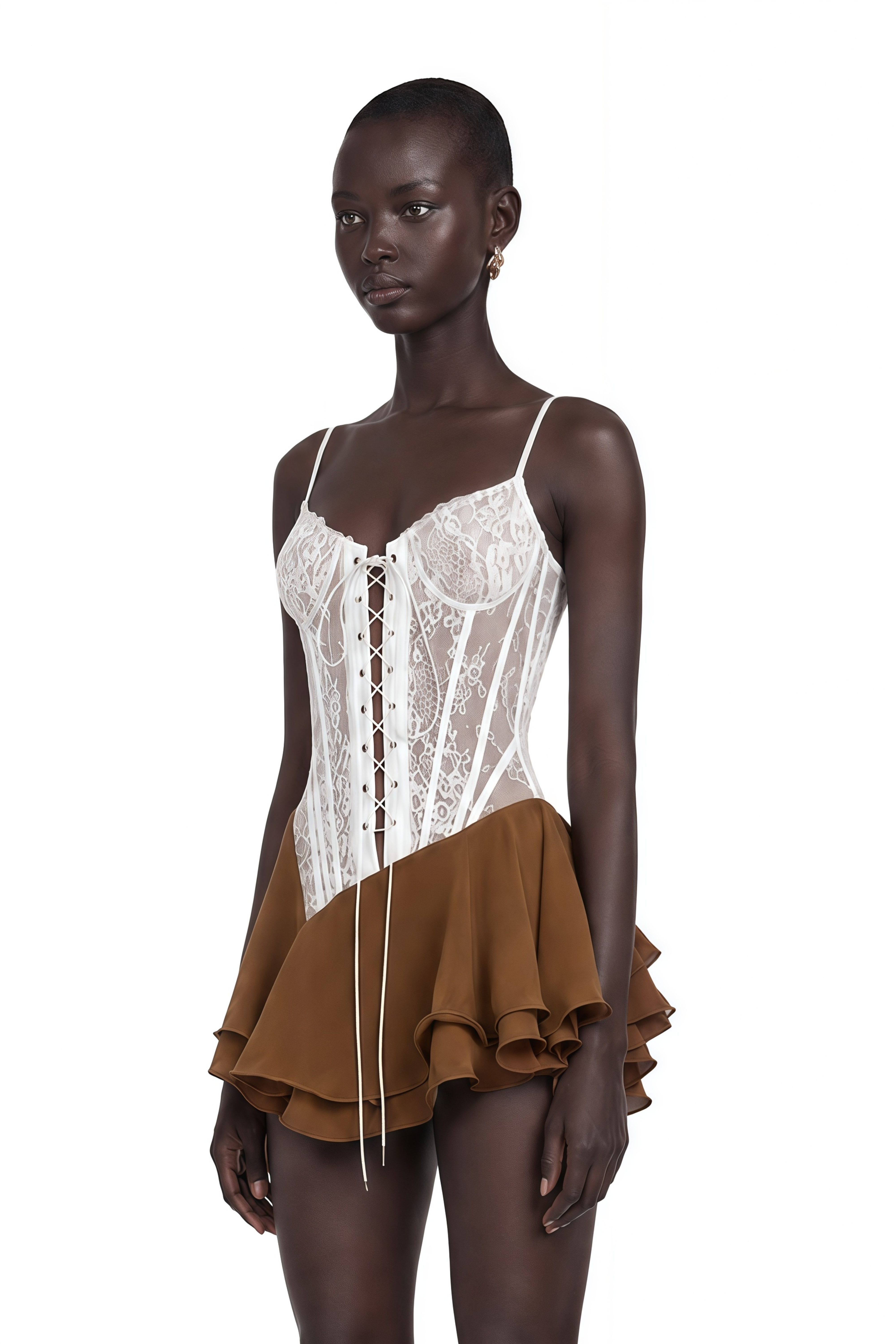 Jacinthe Brown Lace Up Bustier Mini Dress – Miss Rosier