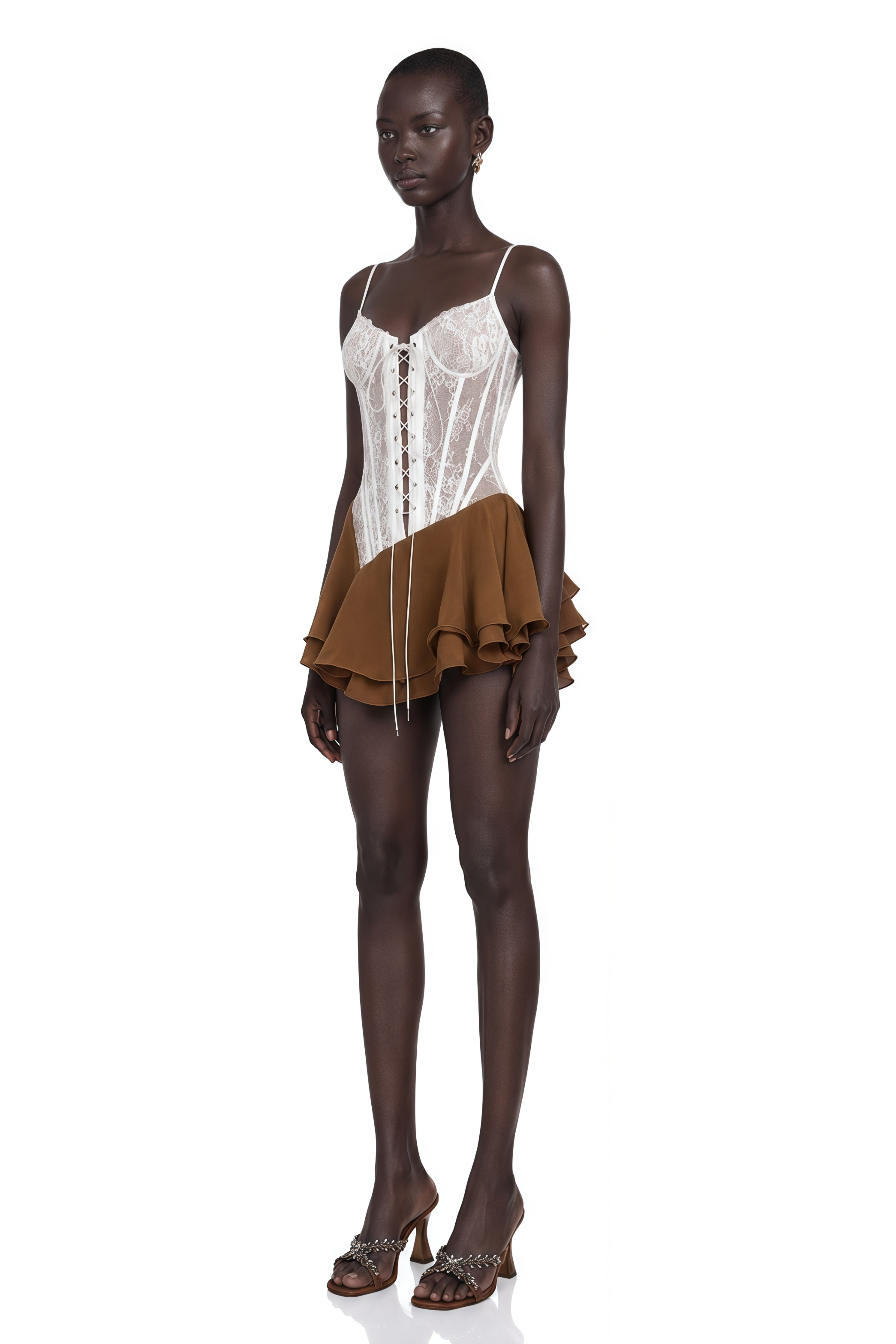 Jacinthe Brown Lace Up Bustier Mini Dress