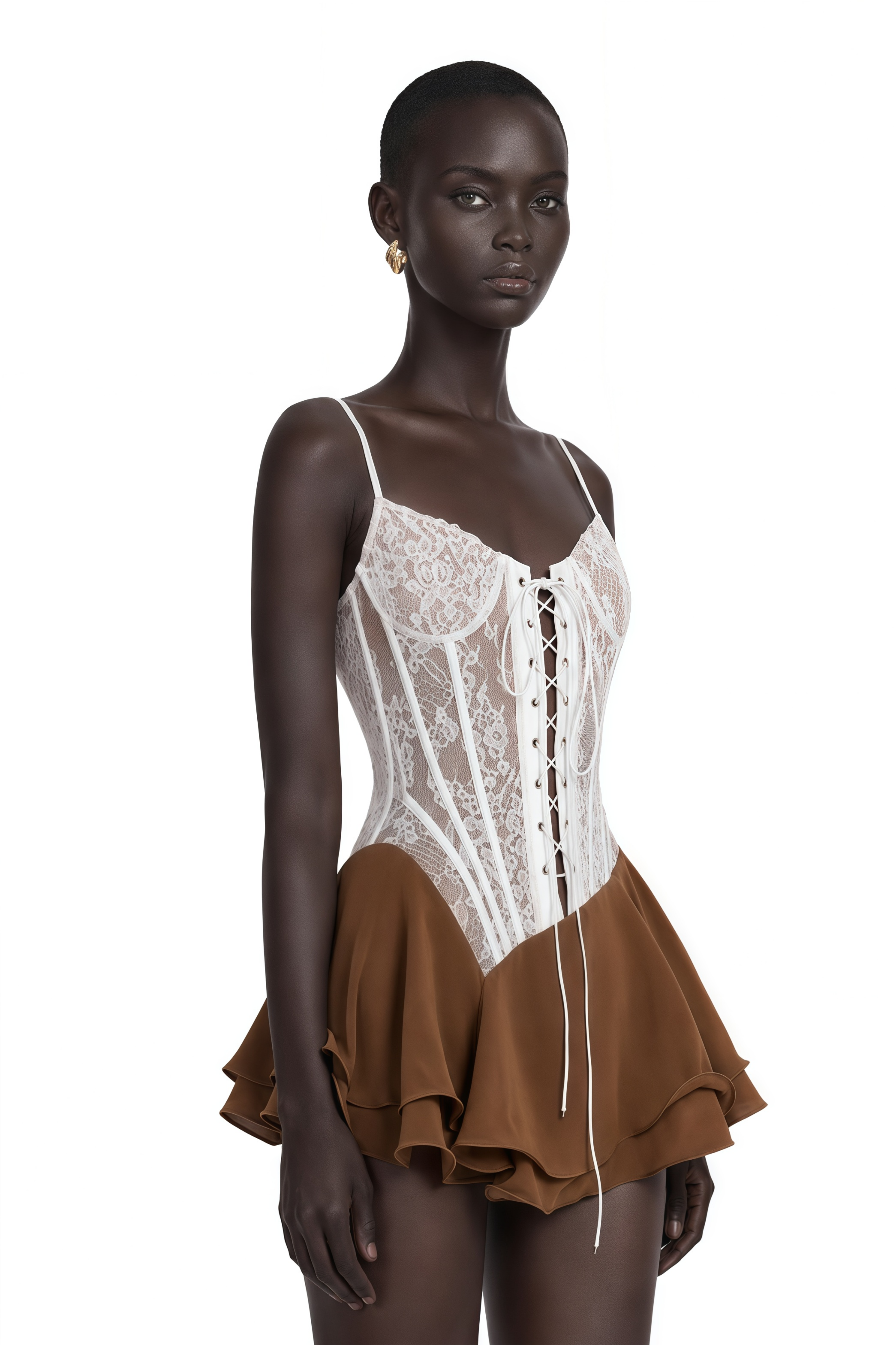 Jacinthe Brown Lace Up Bustier Mini Dress
