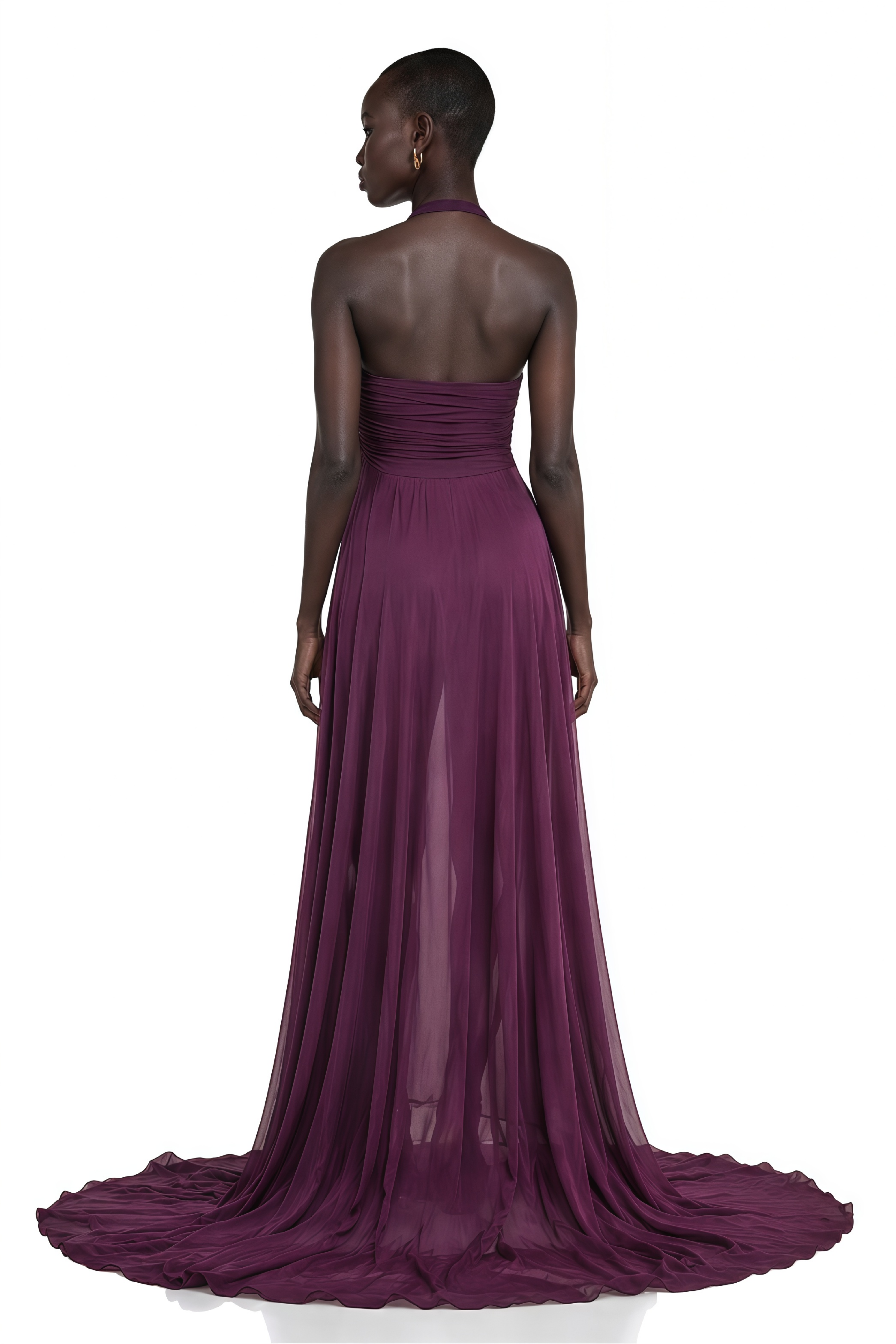 Kerstin Purple Train Design Ruched Maxi Dress