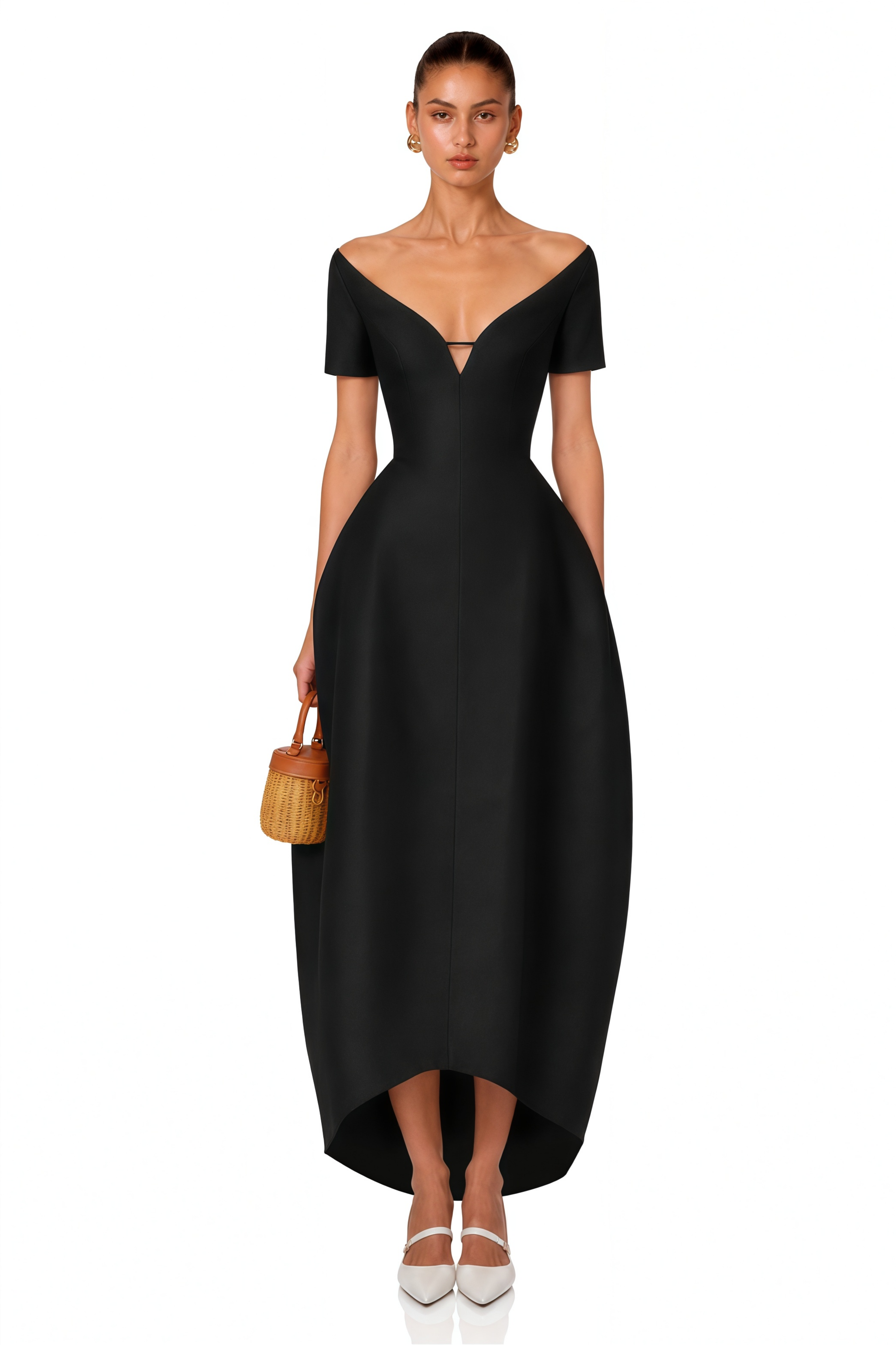 asymmetrical black midi dress Heidi Plunge Neck with side gathering and A-line Gown Sky Blue Beaded Graduation Size:B75