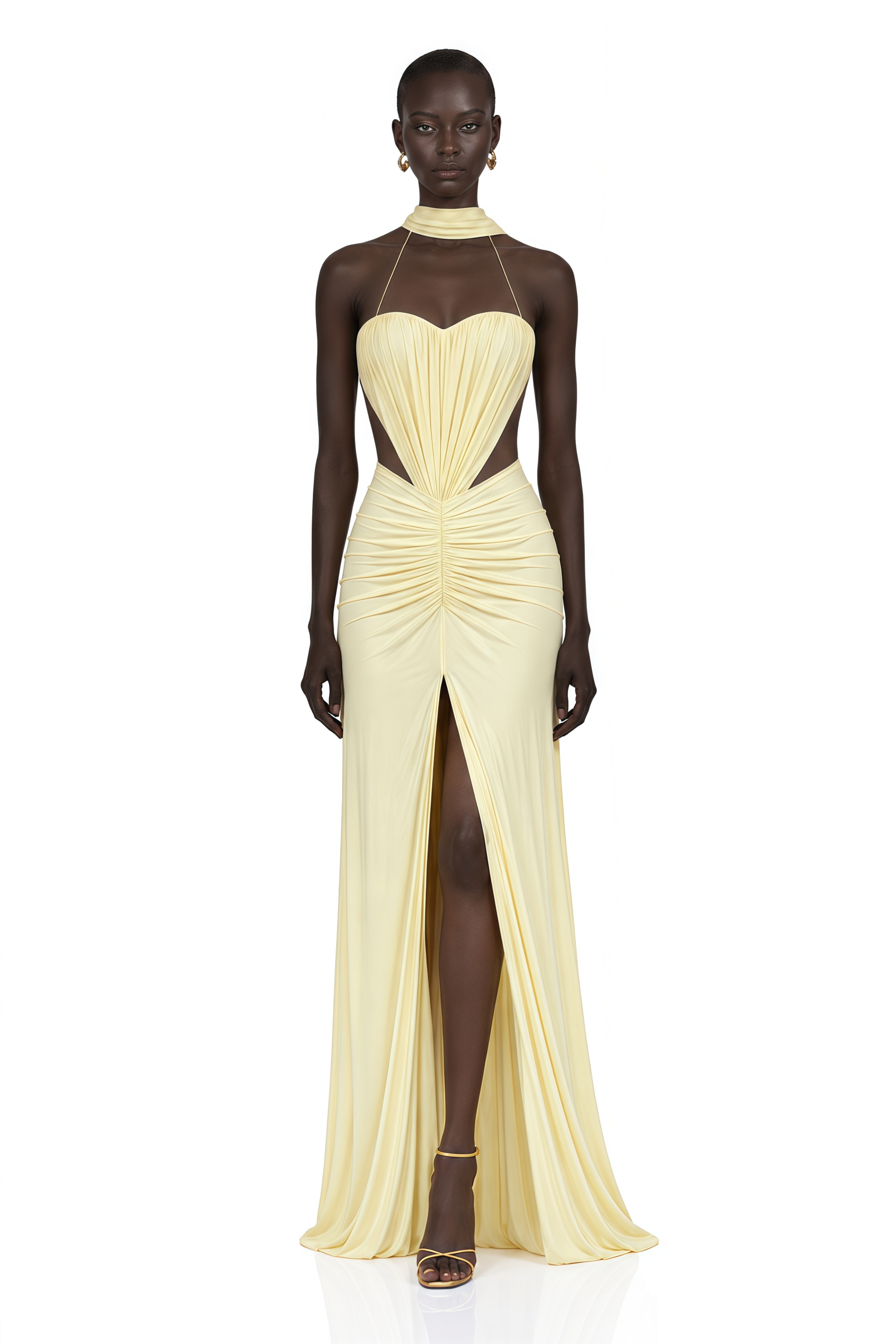 Alexandra Yellow Cut-Out High Slit Maxi Dress