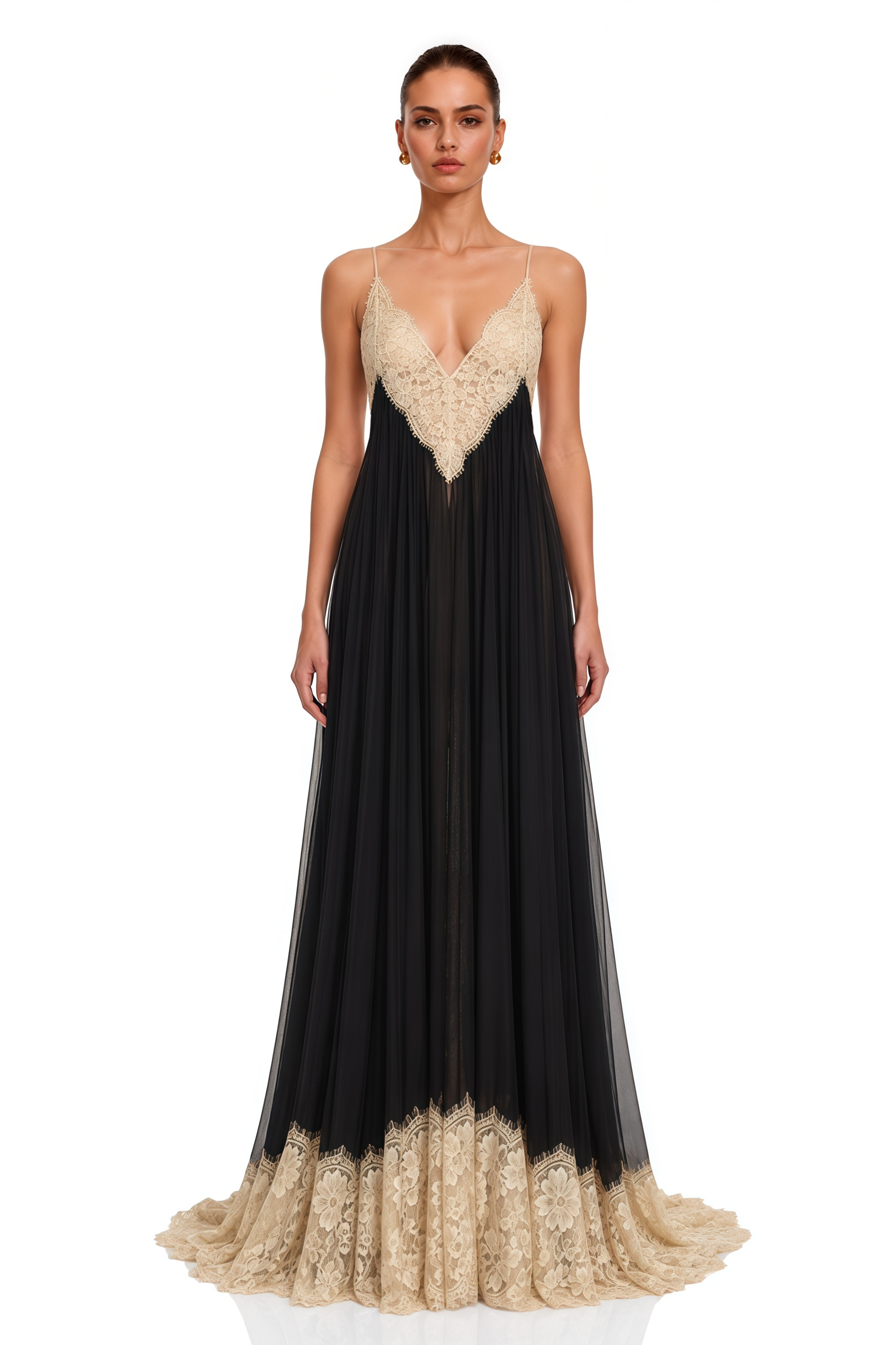 Esme Black Ruffled Maxi Dress with Lace Trim