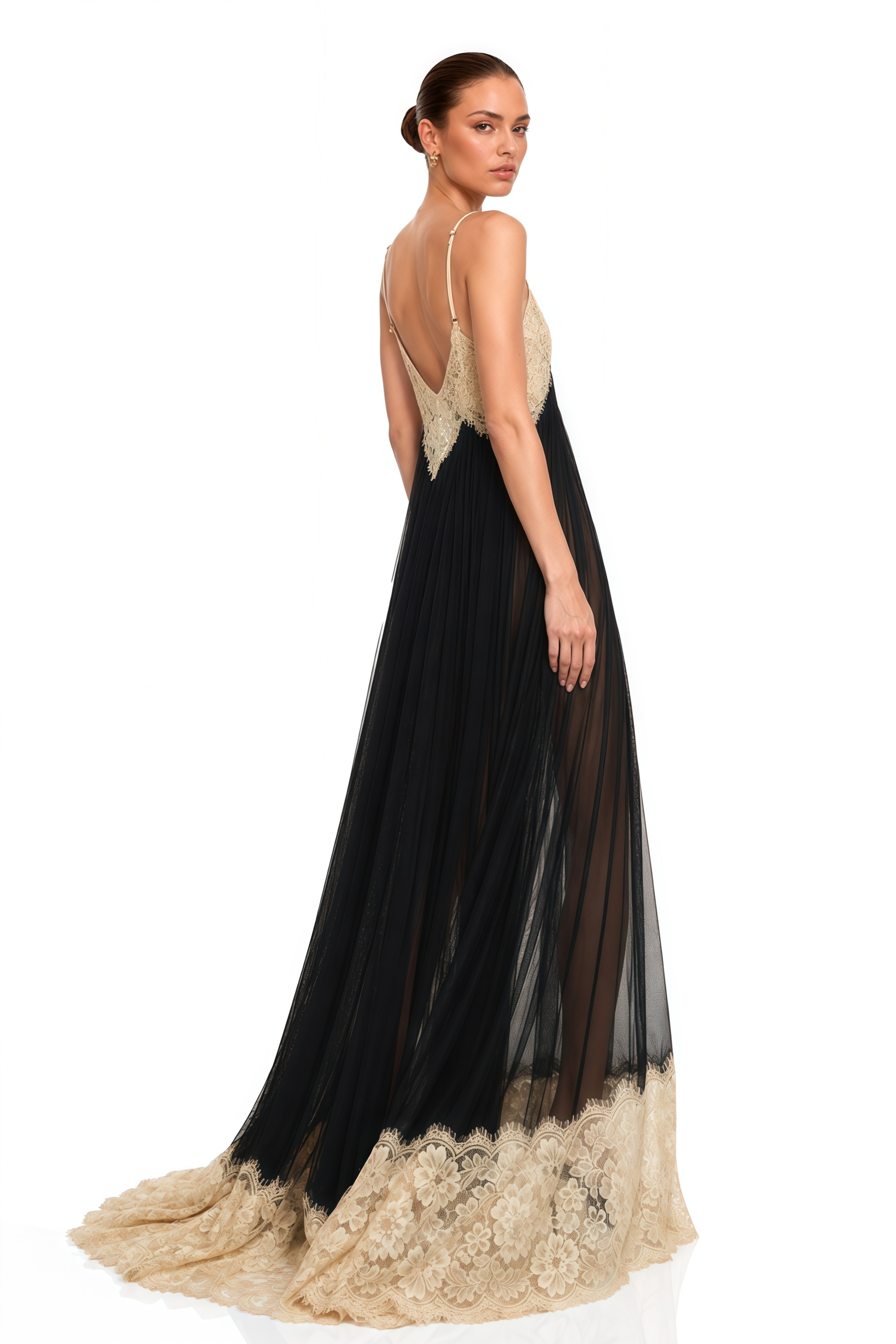Esme Black Ruffled Maxi Dress with Lace Trim