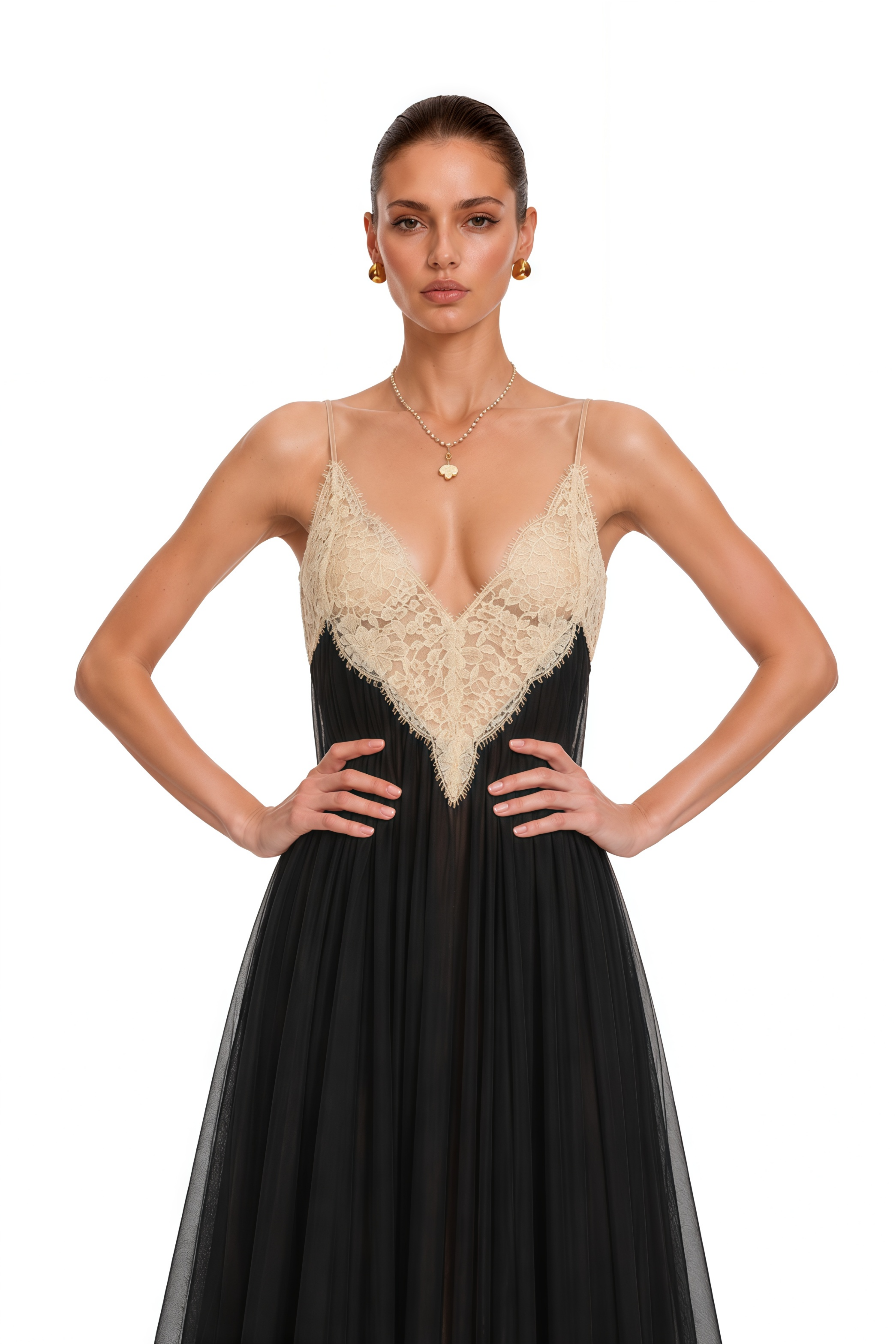 Esme Black Ruffled Maxi Dress with Lace Trim
