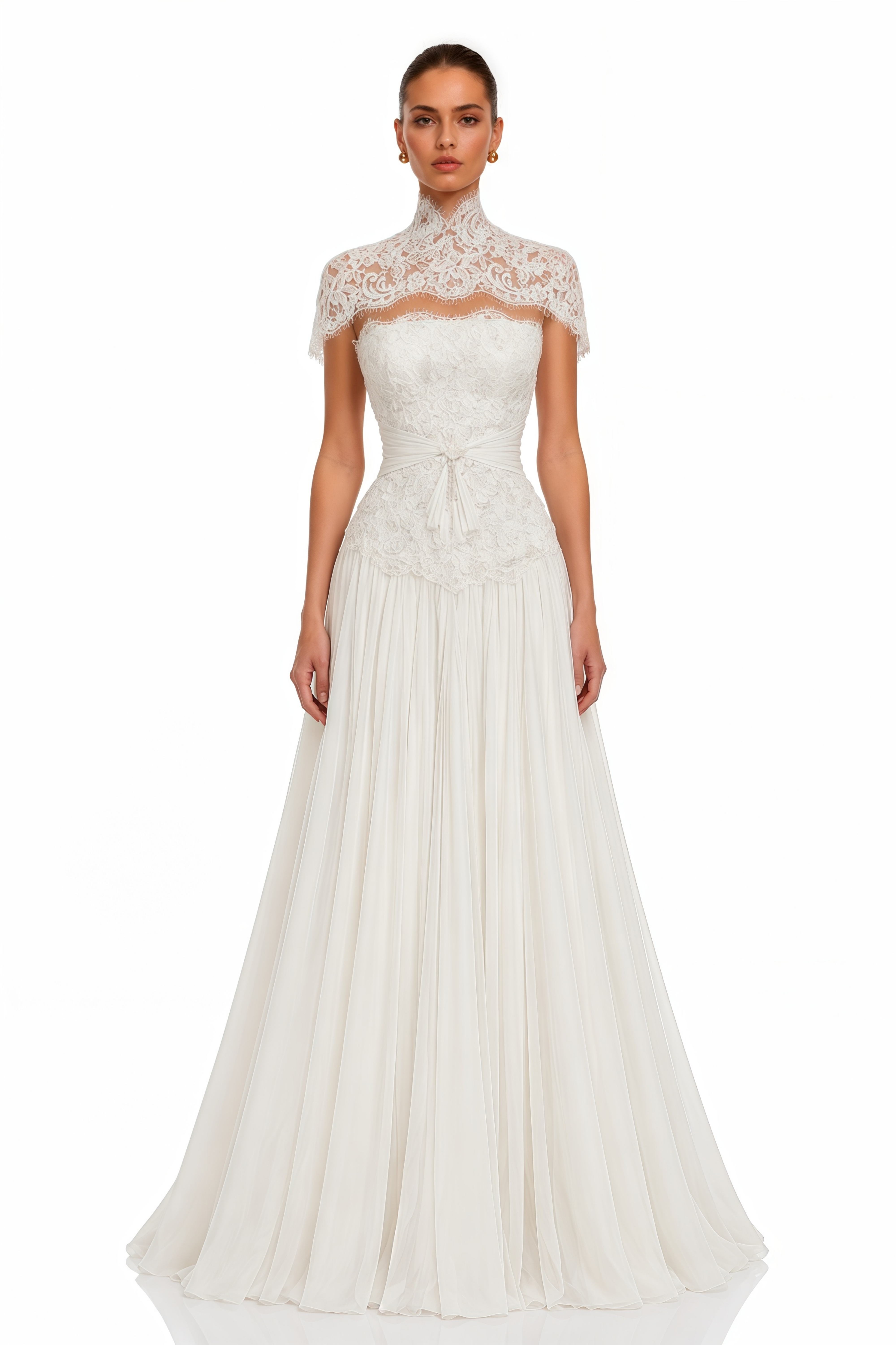 Ianthe Ivory High Neck Lace Cape Maxi Dress