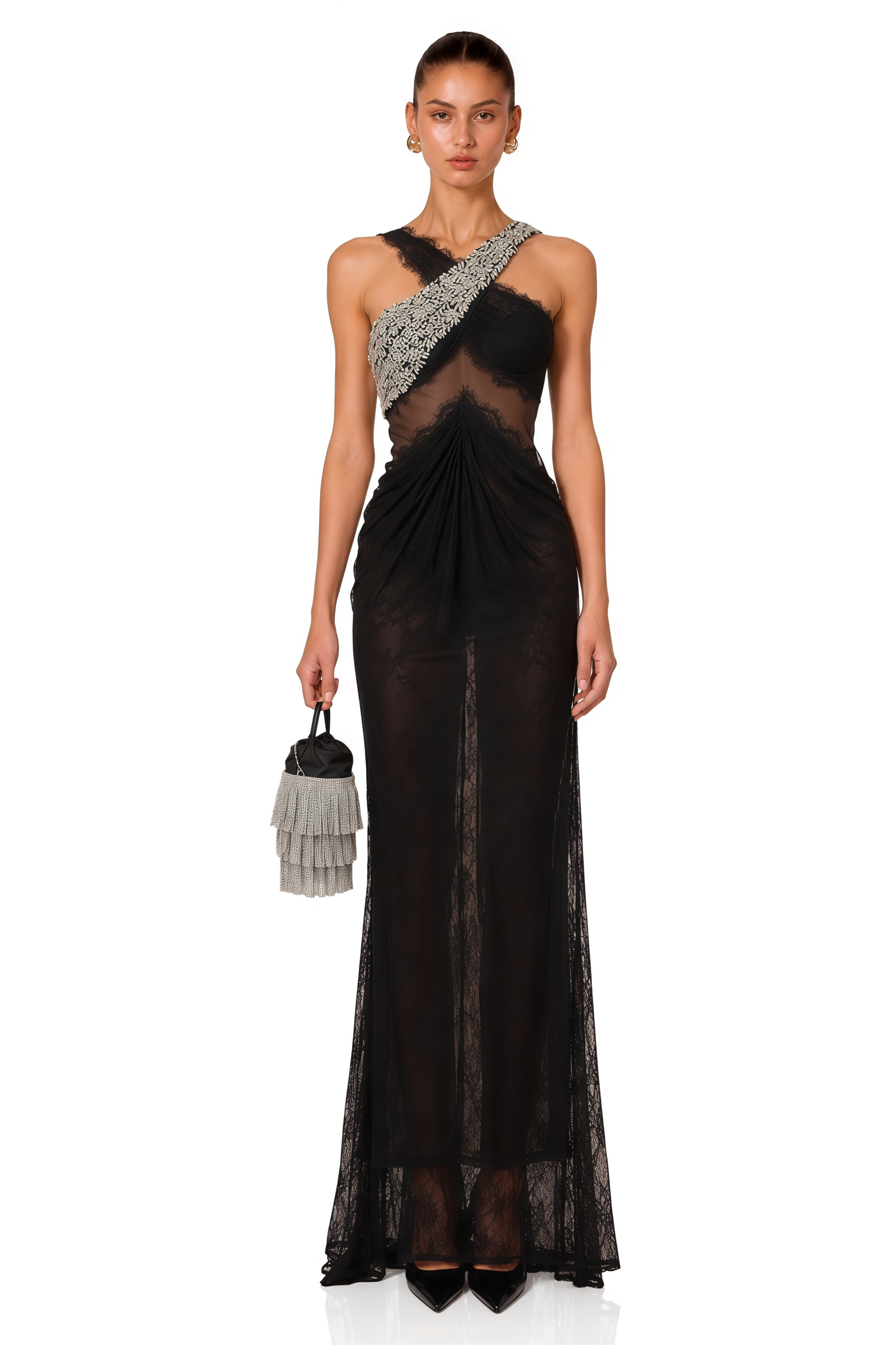 Irène Black Crossover Crystal-Embellished Maxi Dress