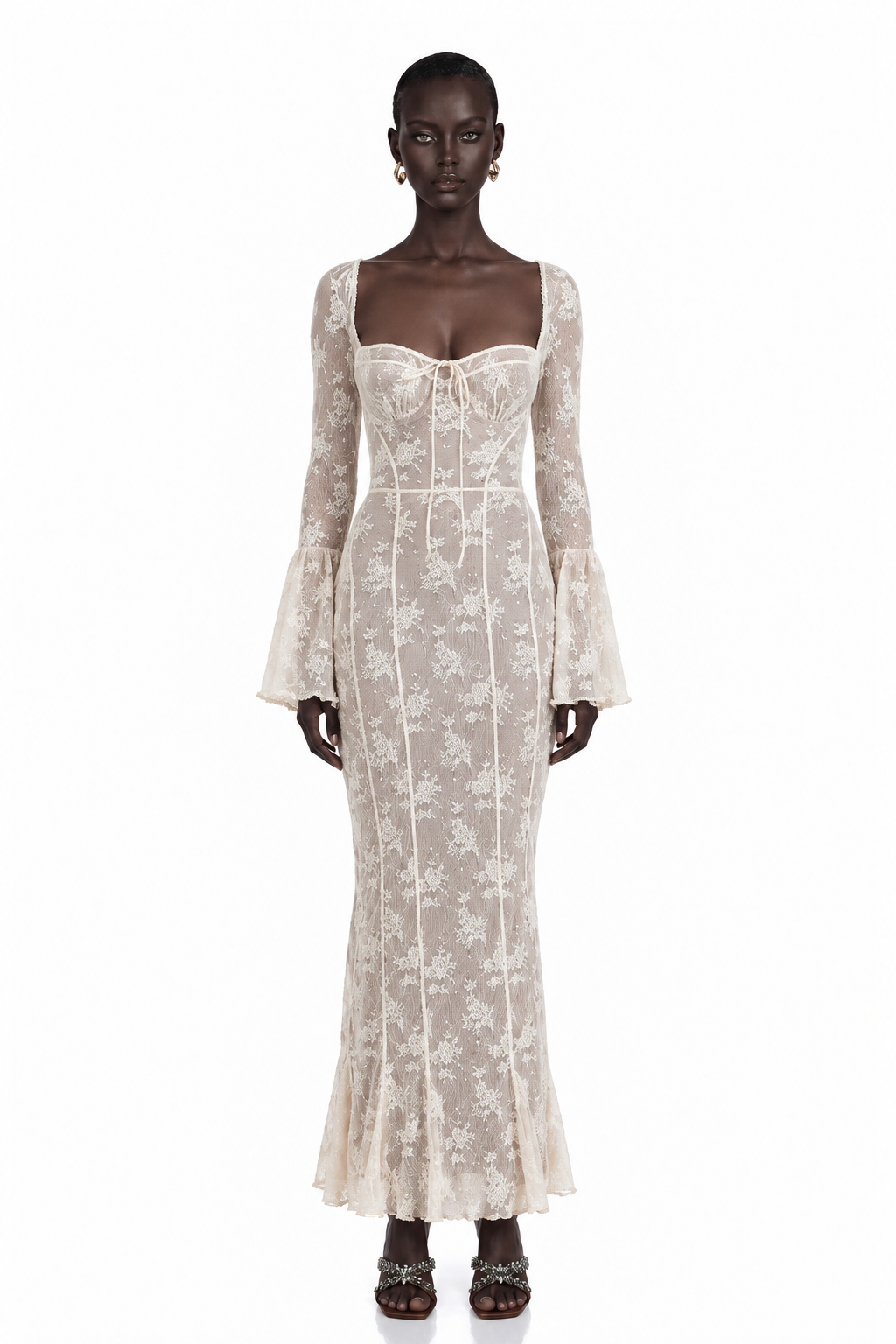 Marlene White Flared Lace Maxi Dress – Miss Rosier - Women's