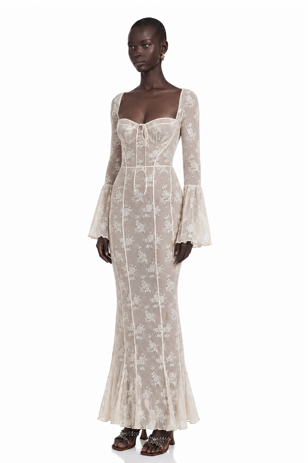 Marlene White Flared Lace Maxi Dress – Miss Rosier - Women's