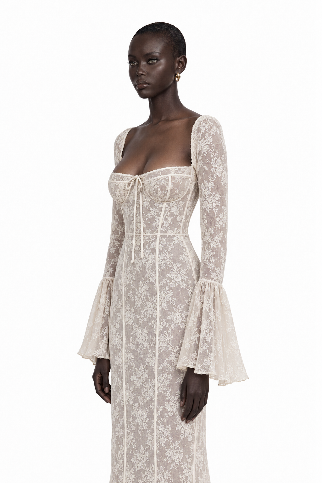 Marlene White Flared Lace Maxi Dress