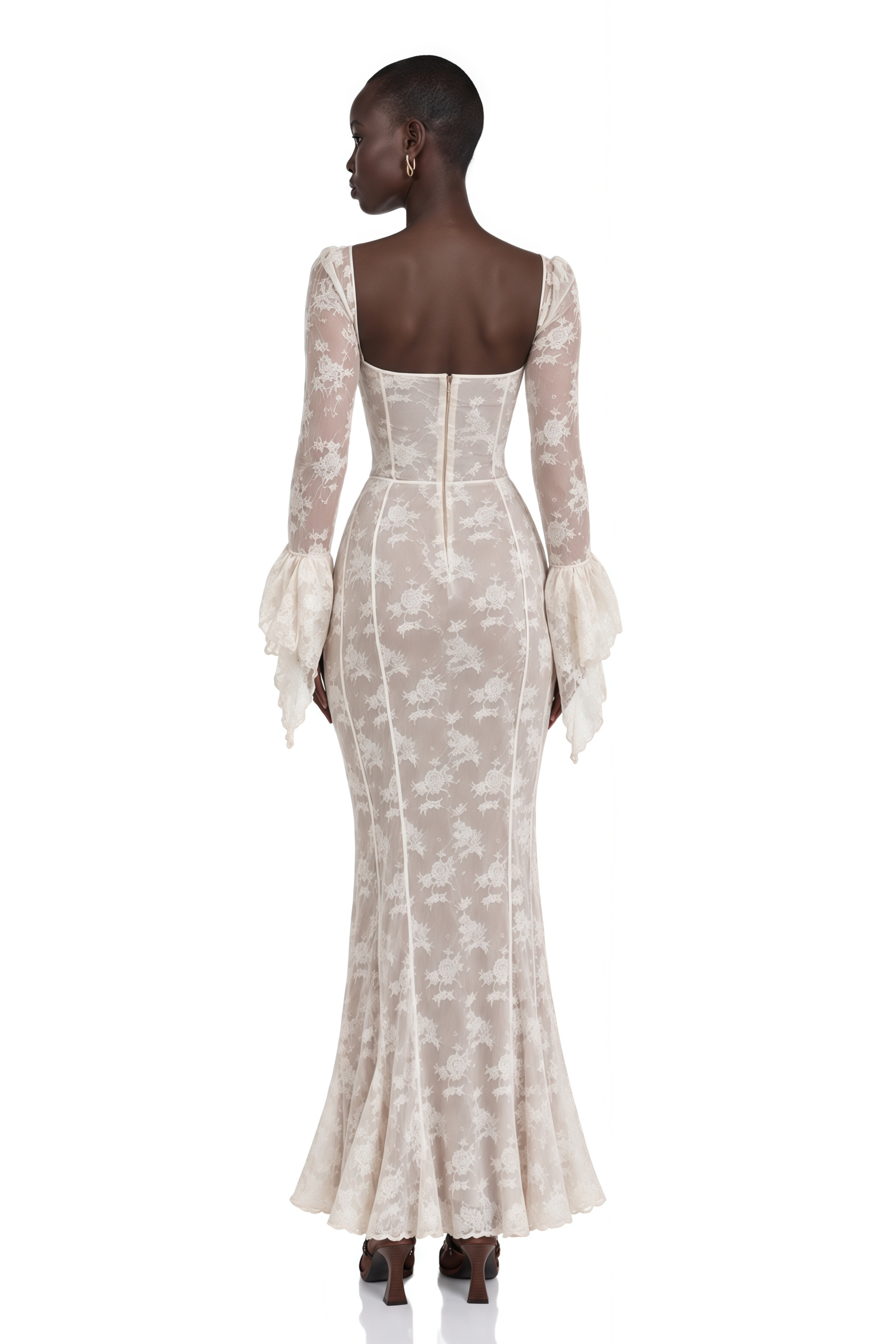 Marlene White Flared Lace Maxi Dress