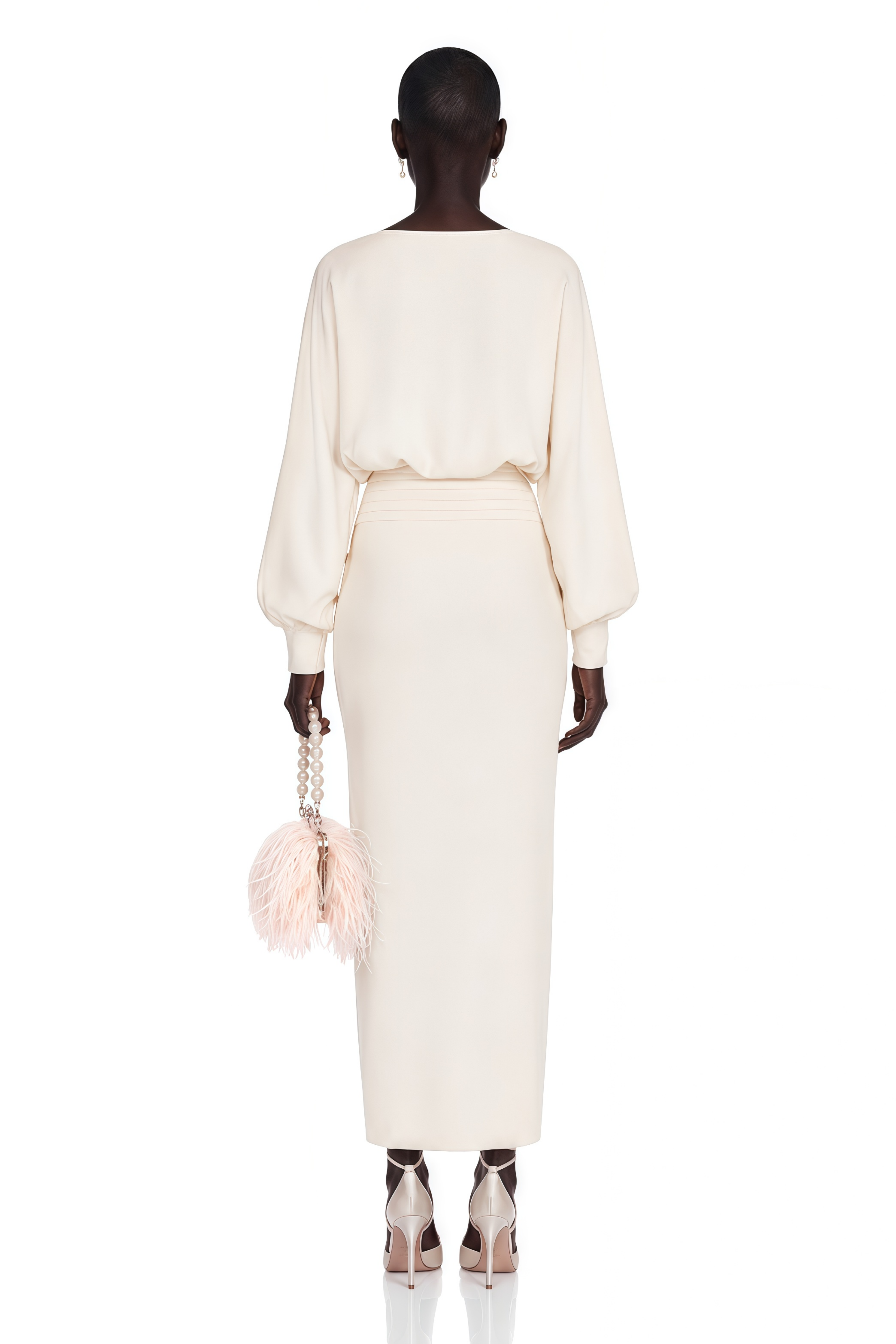 Boglárka White Cinched Knitted Waist Midi Dress
