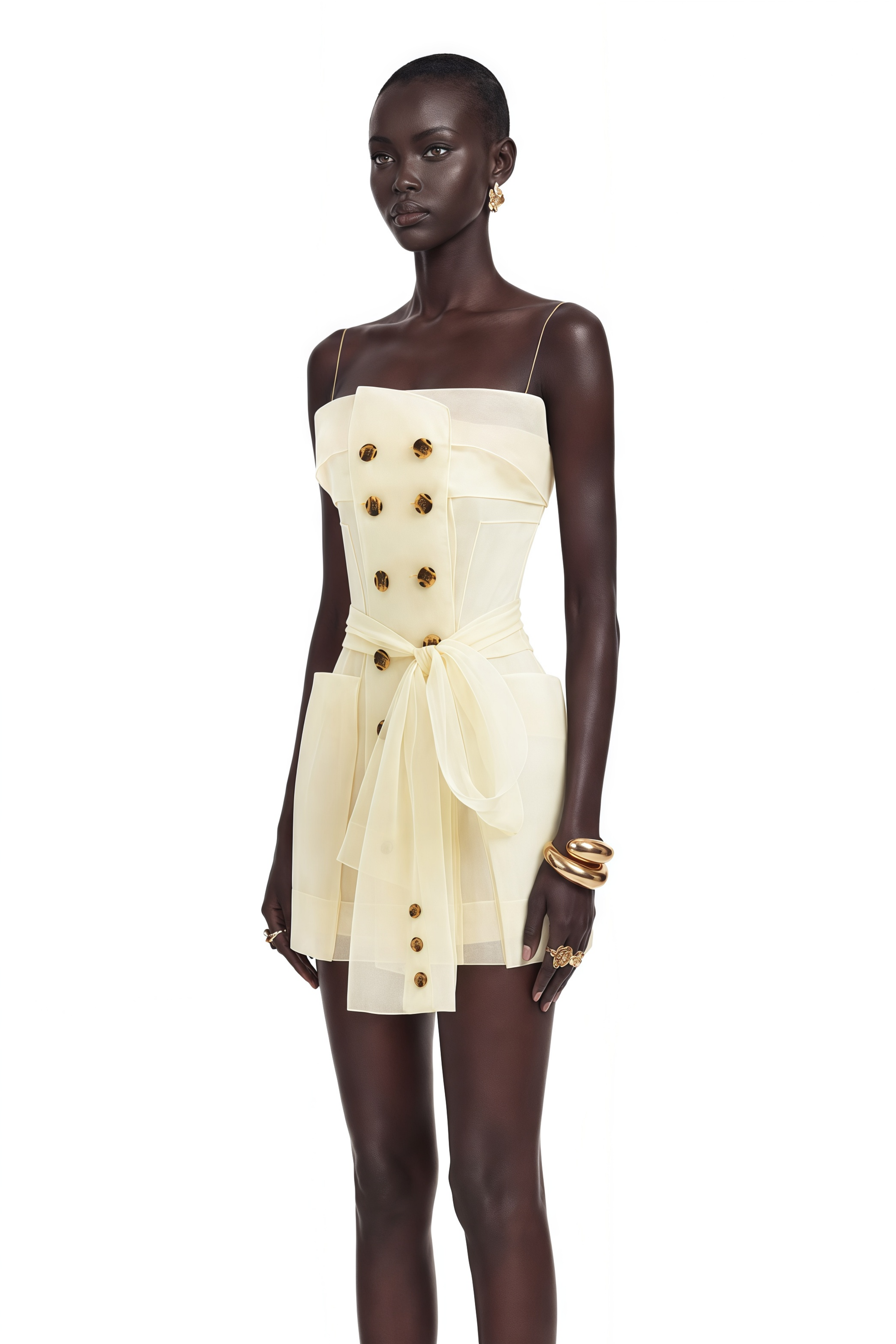 Polliana White Double Breasted Organza Mini Dress