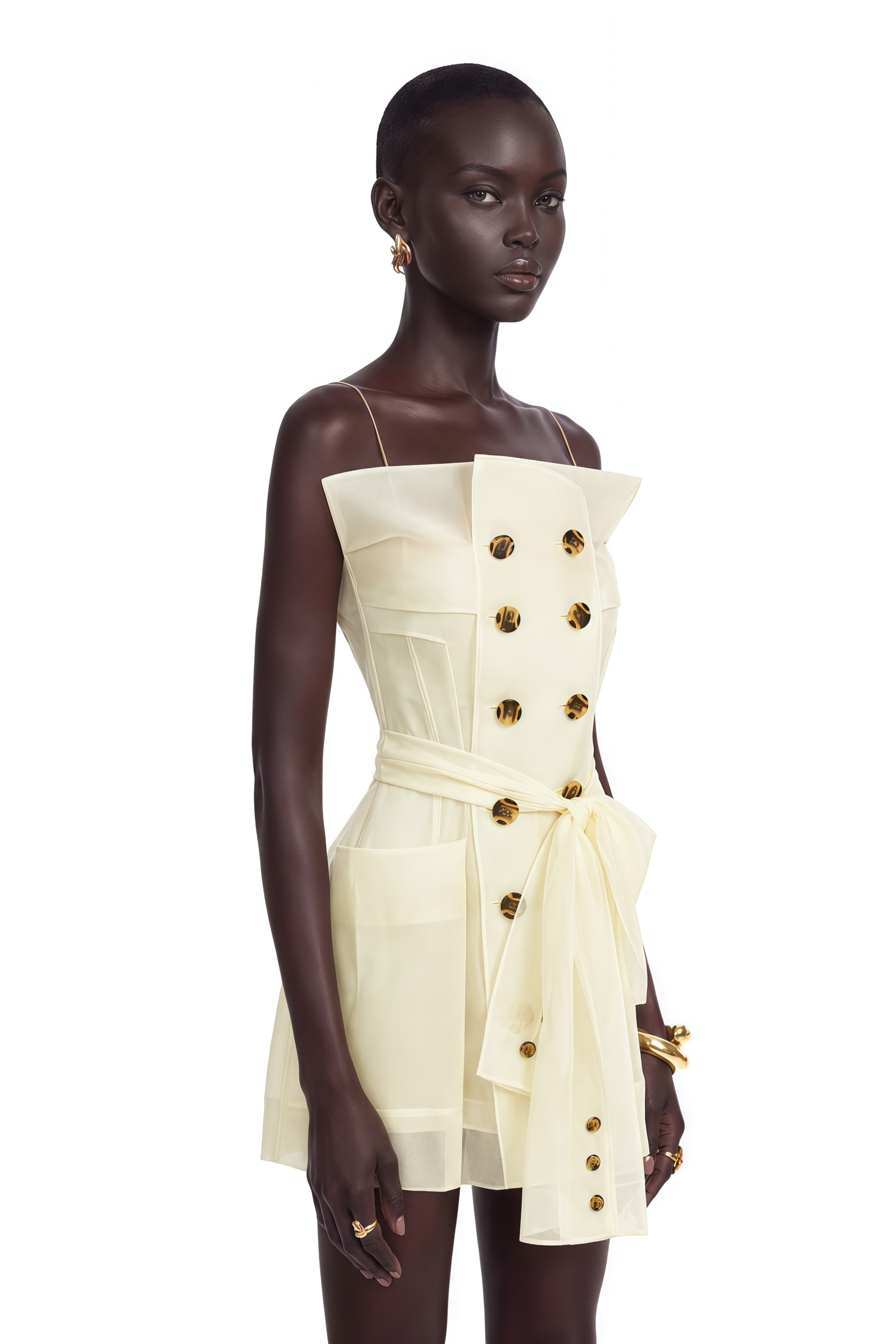 Polliana White Double Breasted Organza Mini Dress