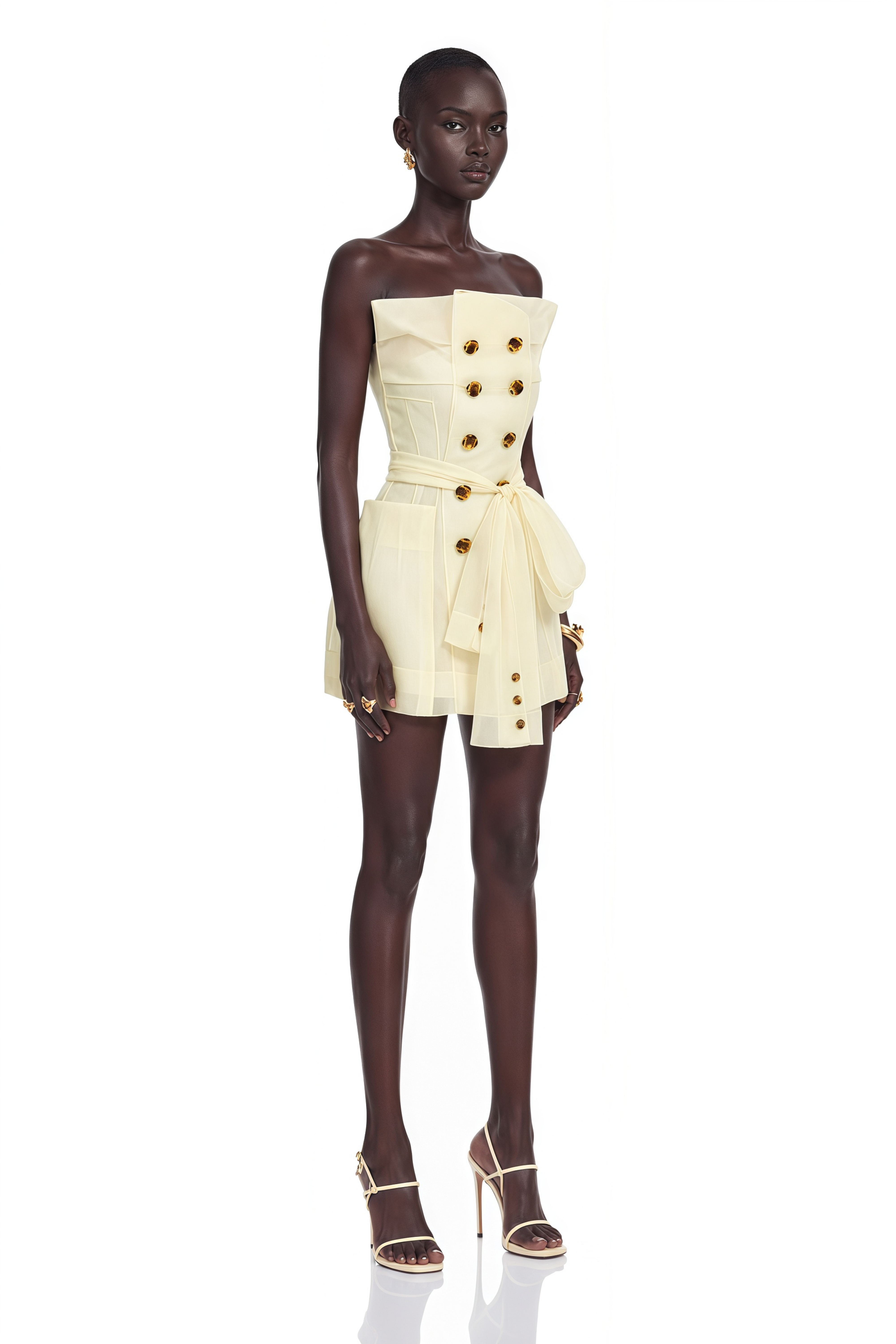 Polliana White Double Breasted Organza Mini Dress